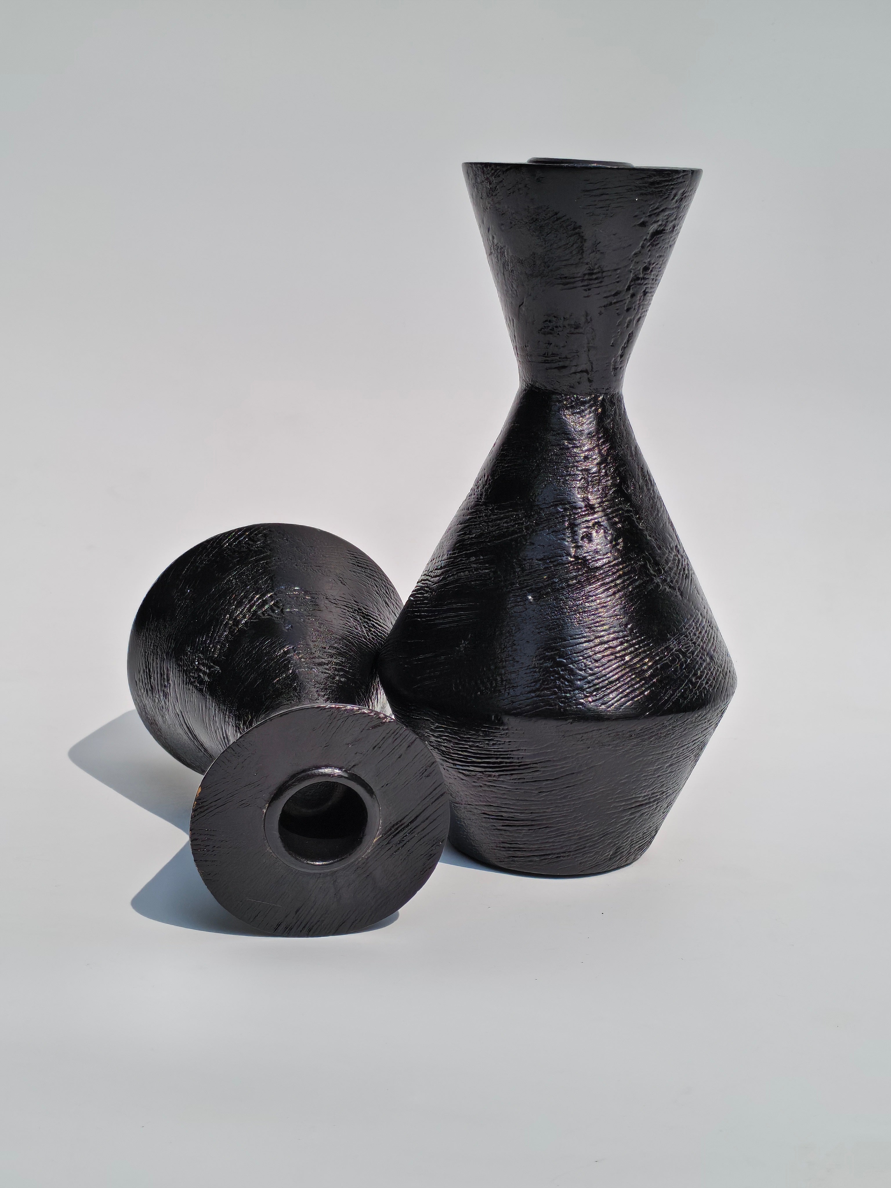 Geometric Black Wooden Candle Holder – Handcrafted Taper Stand