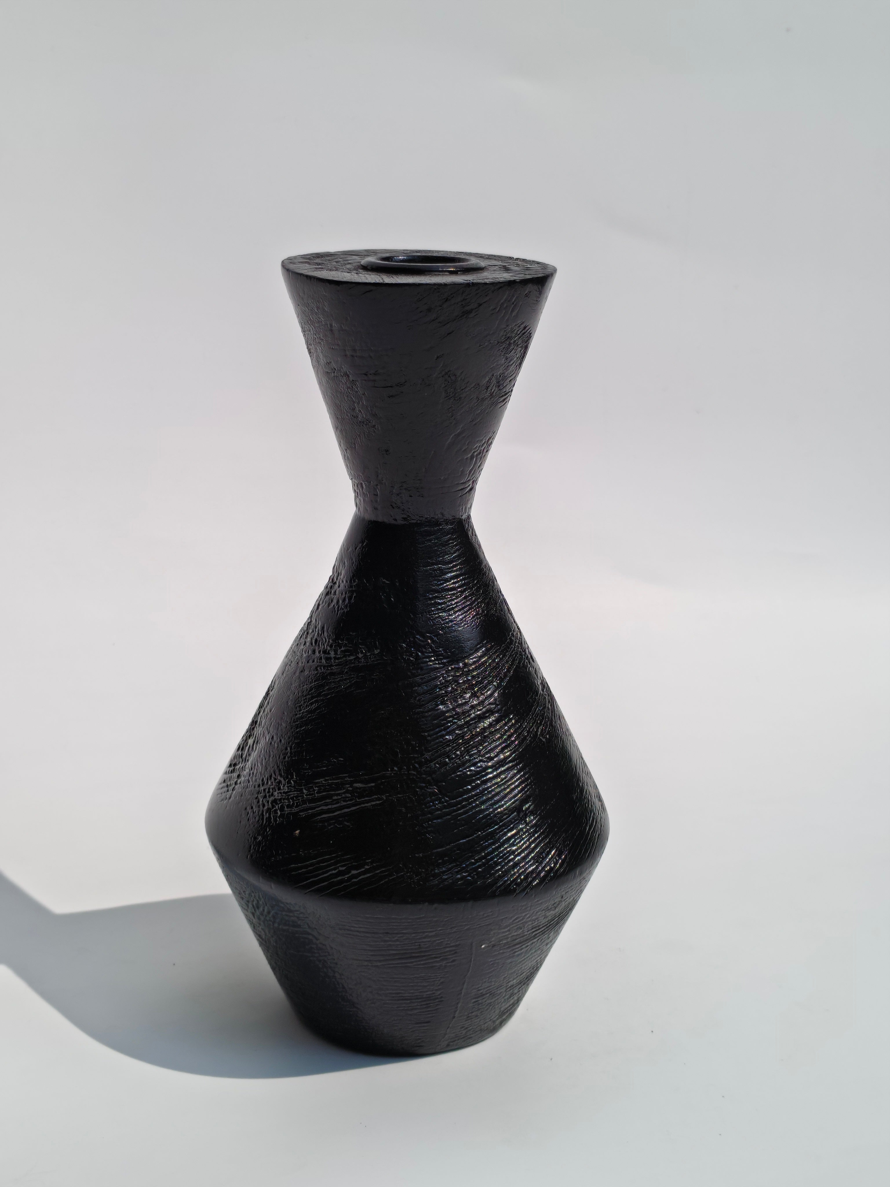 Geometric Black Wooden Candle Holder – Handcrafted Taper Stand