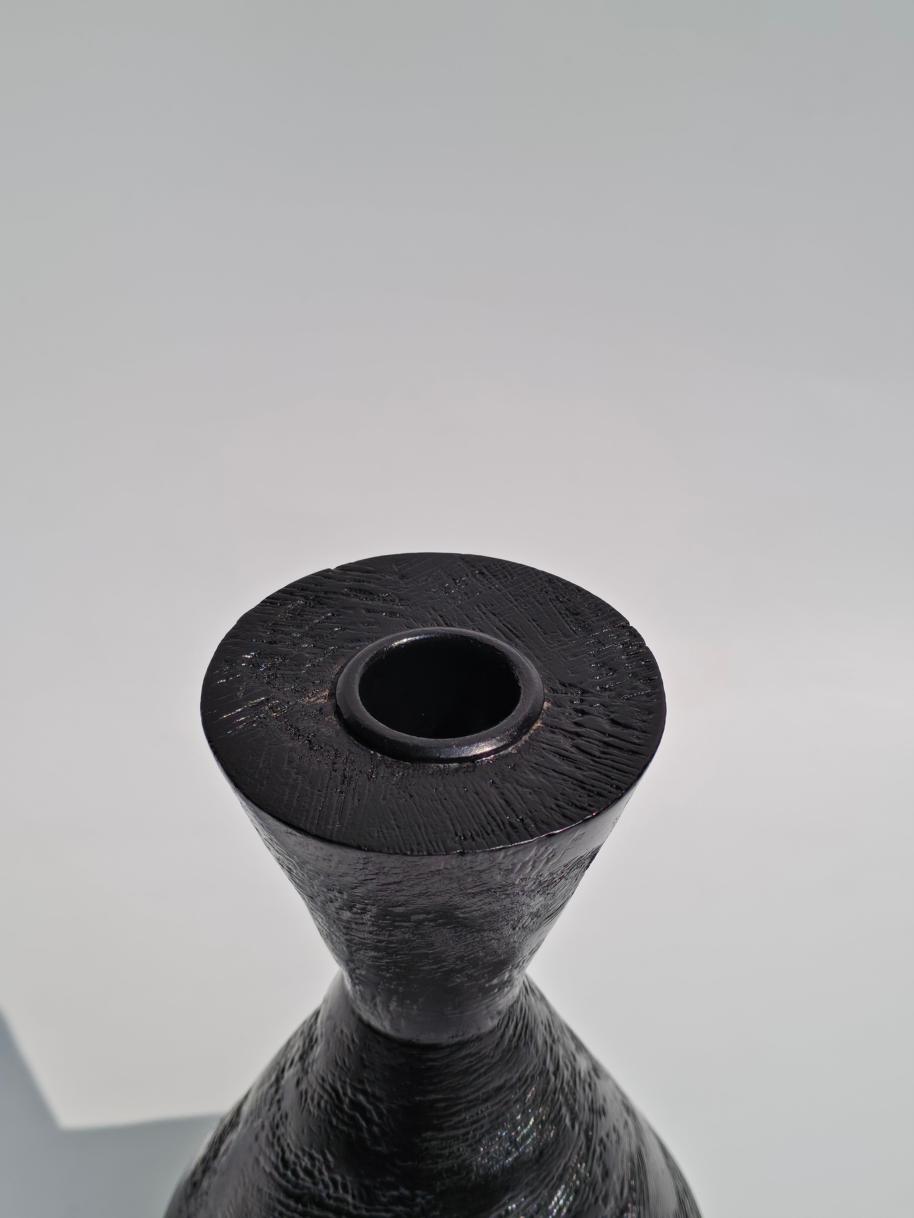 Geometric Black Wooden Candle Holder – Handcrafted Taper Stand