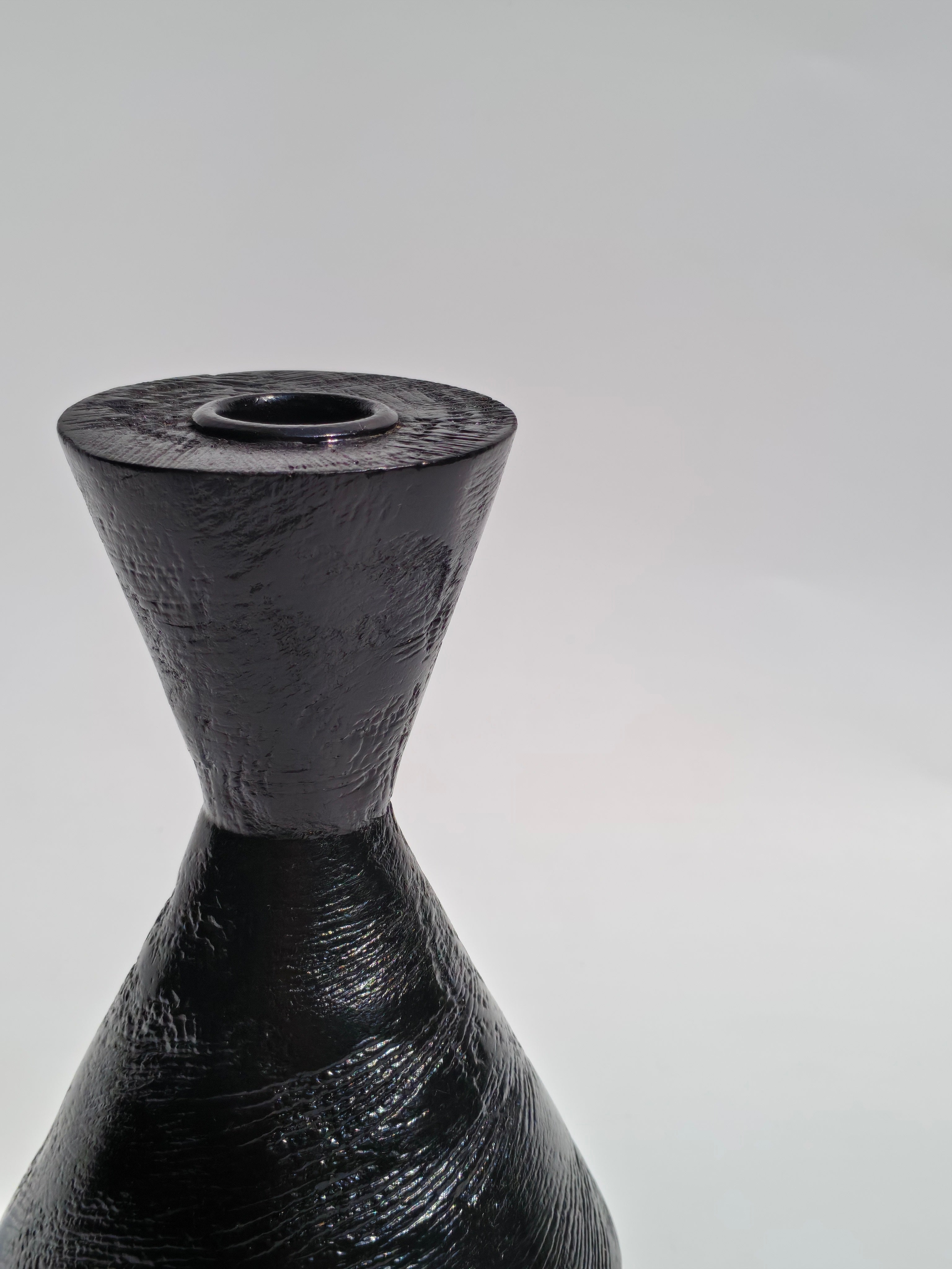 Geometric Black Wooden Candle Holder – Handcrafted Taper Stand