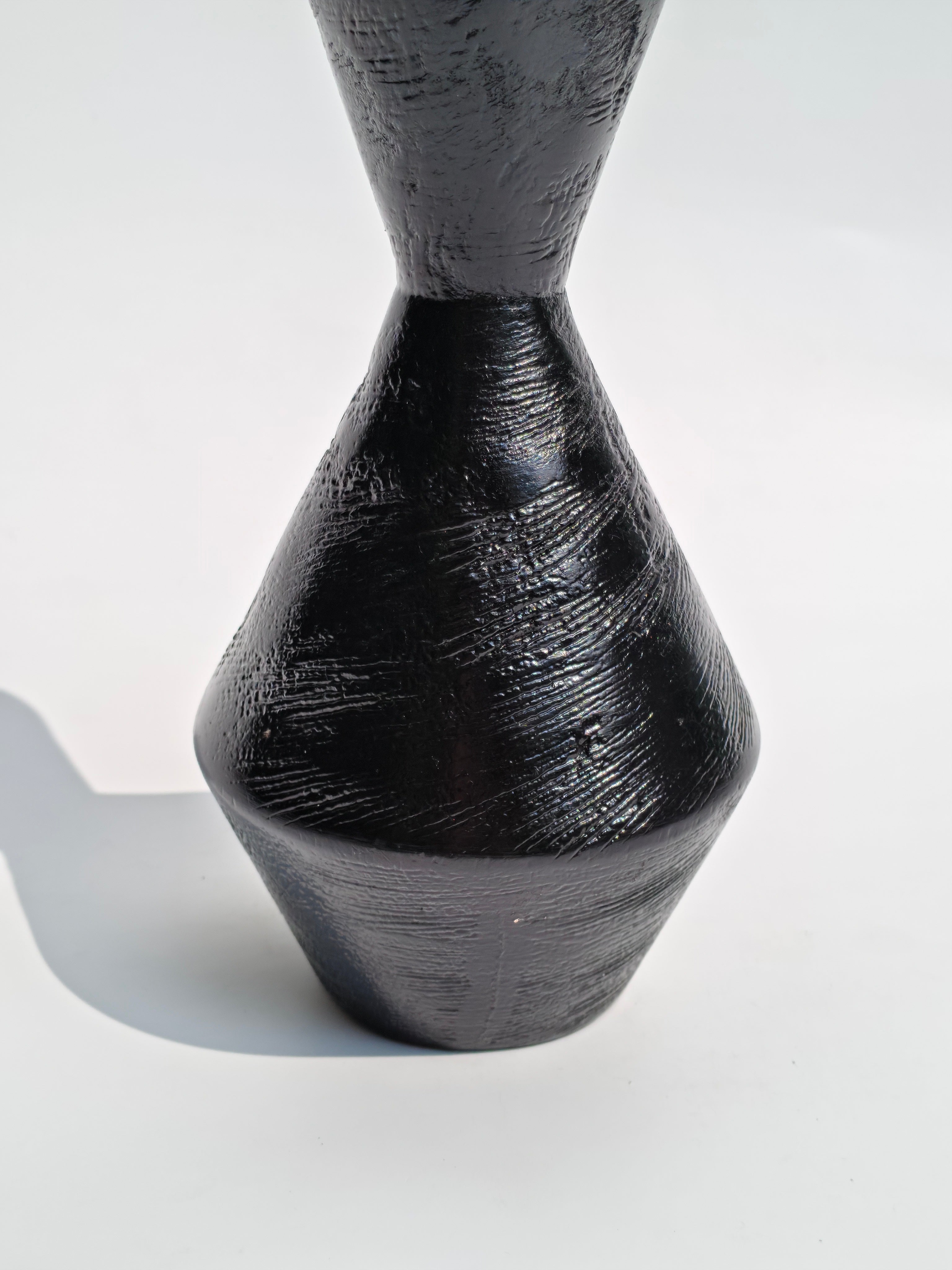 Geometric Black Wooden Candle Holder – Handcrafted Taper Stand