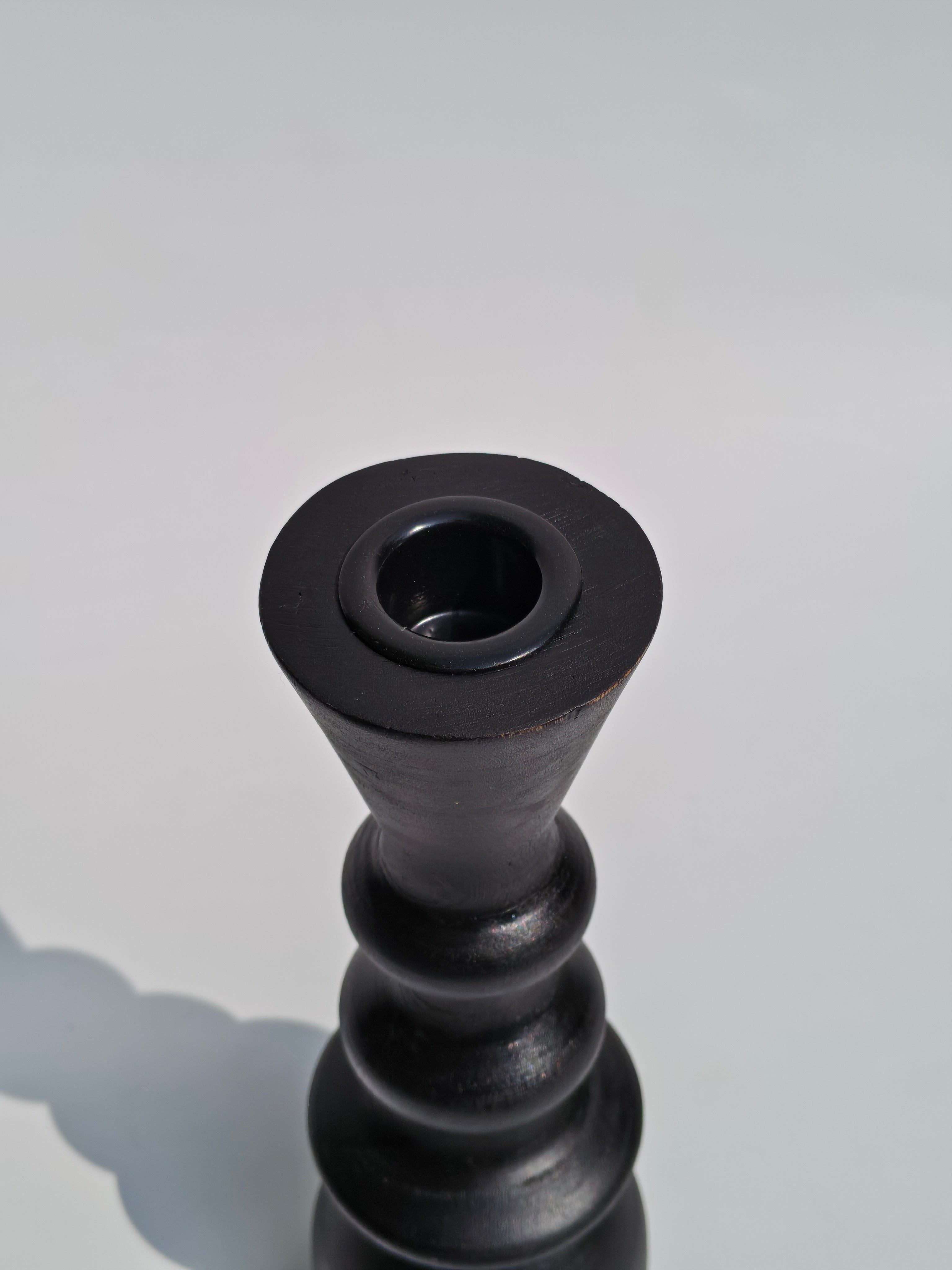 Handcrafted Matte Black Wooden Candle Holder – Modern Sculptural Design