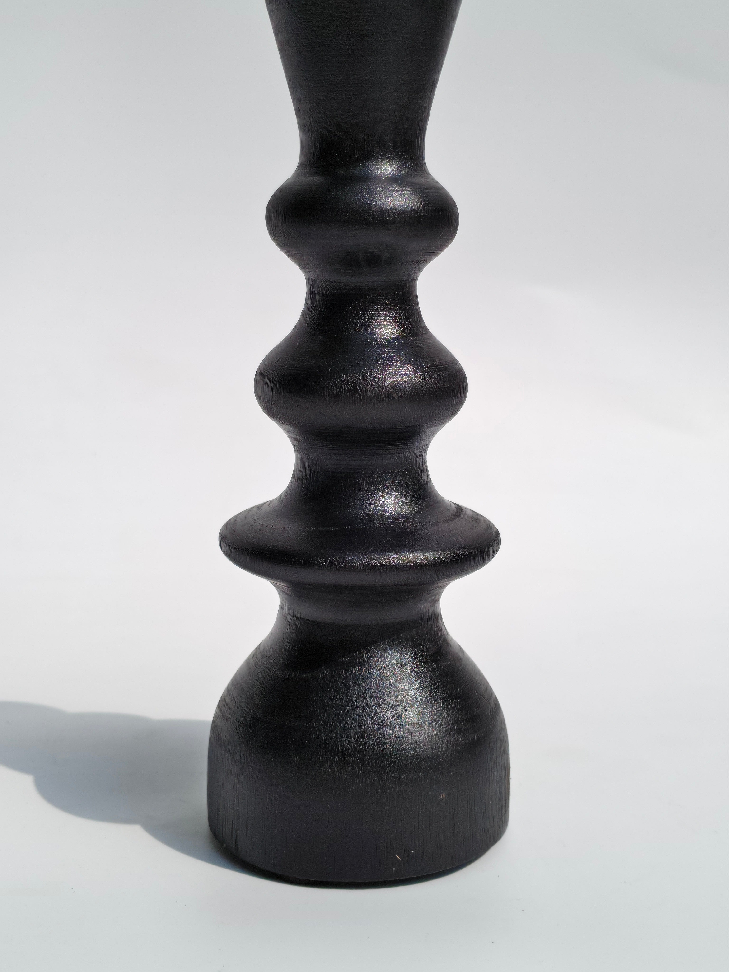 Handcrafted Matte Black Wooden Candle Holder – Modern Sculptural Design