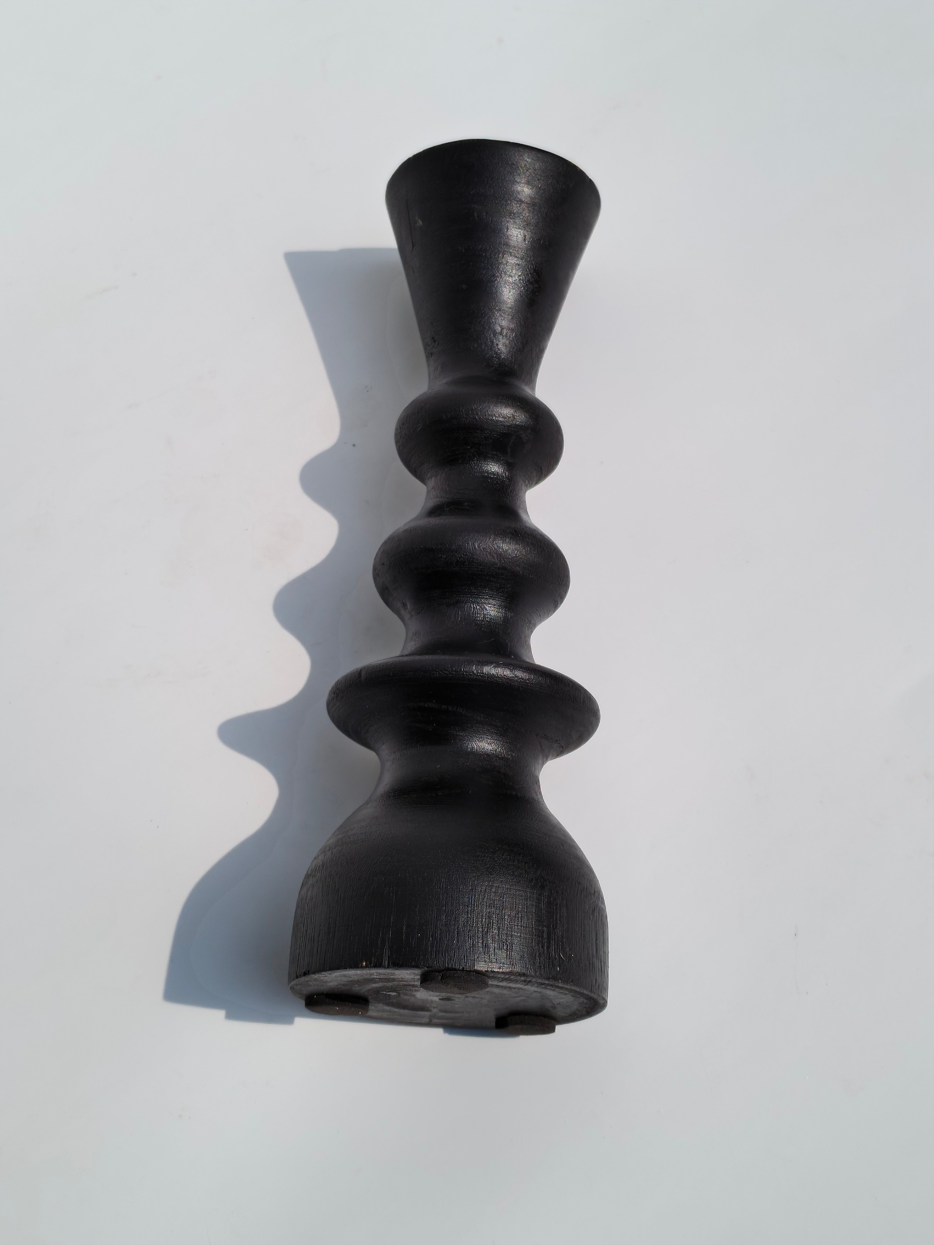Handcrafted Matte Black Wooden Candle Holder – Modern Sculptural Design
