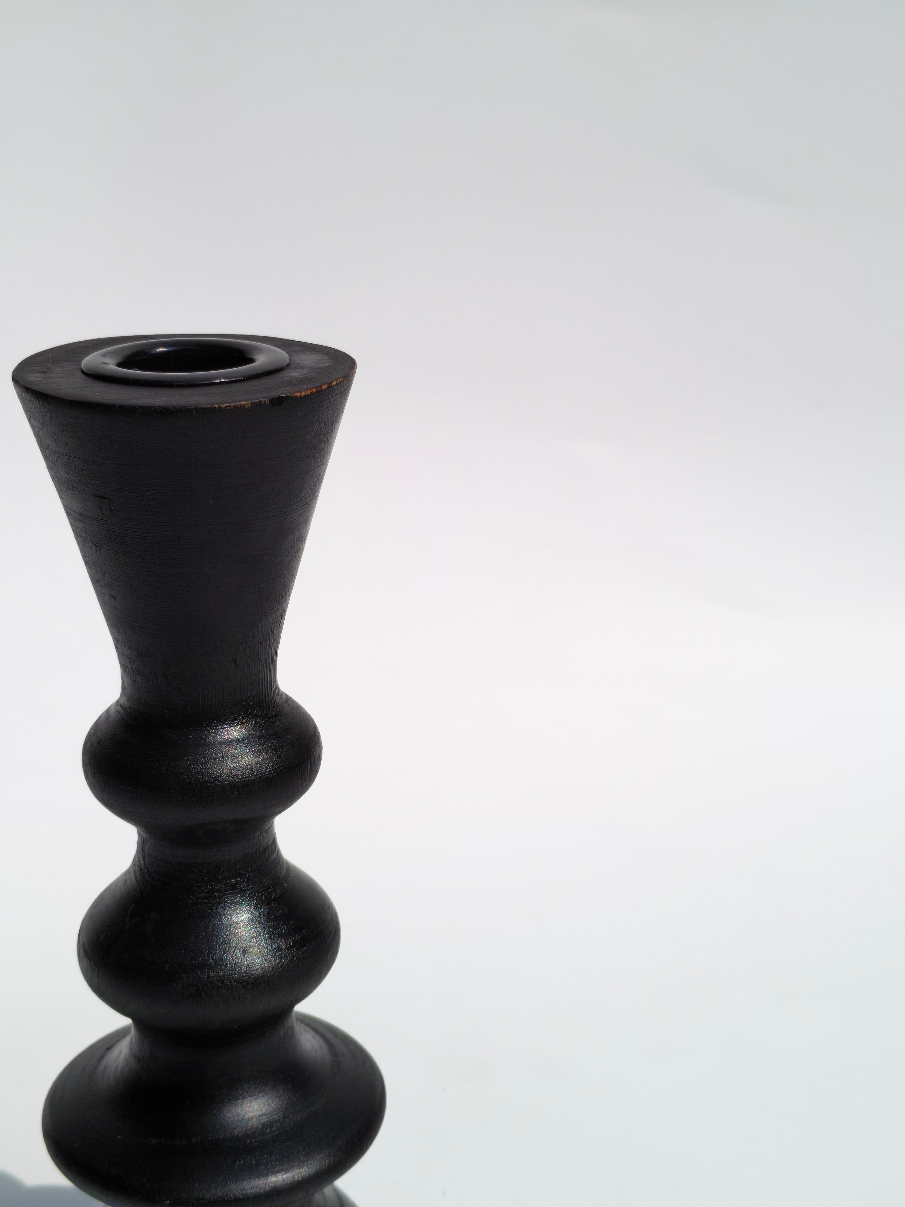 Handcrafted Matte Black Wooden Candle Holder – Modern Sculptural Design