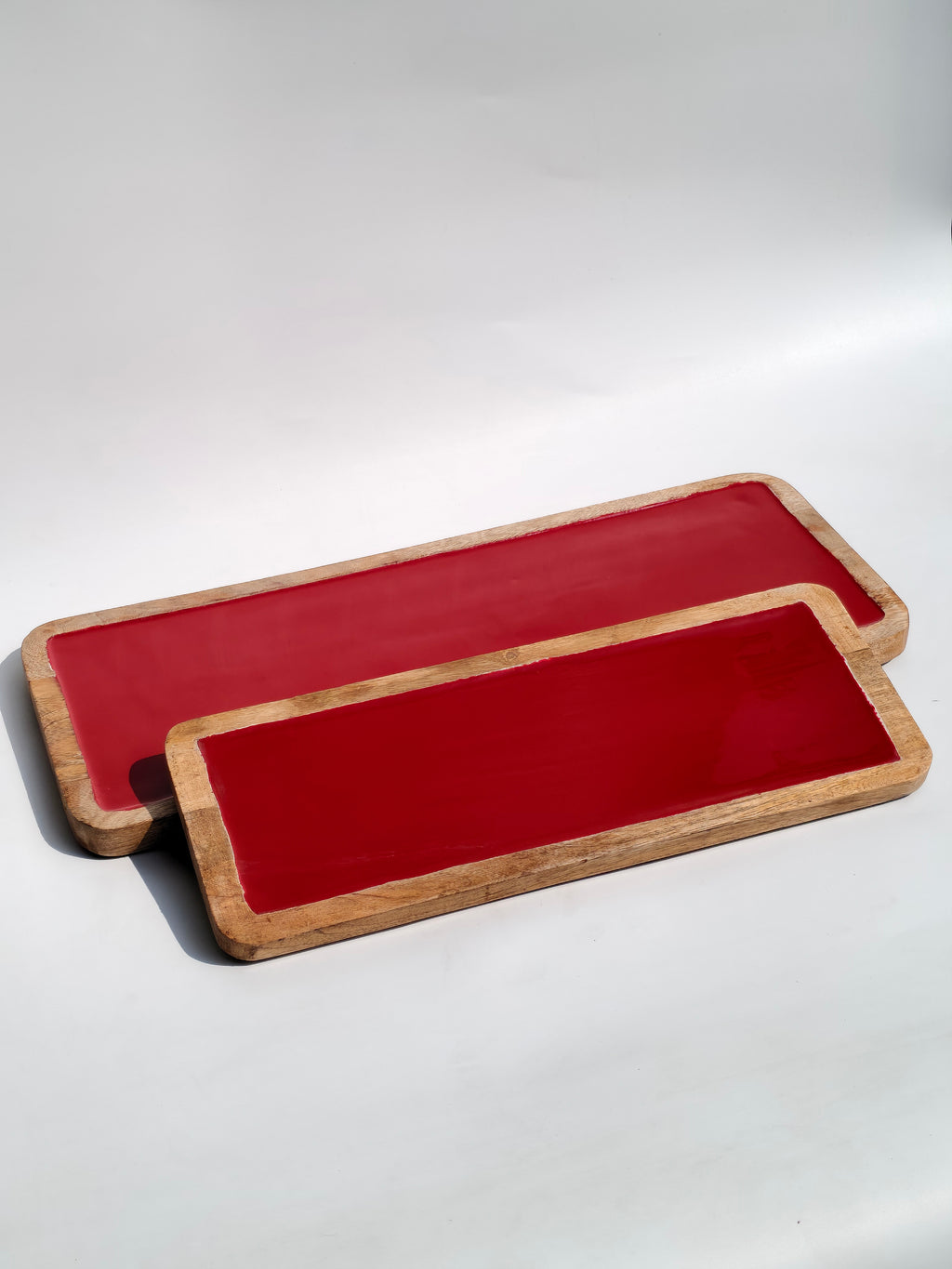 Red Resin Wooden Serving Tray