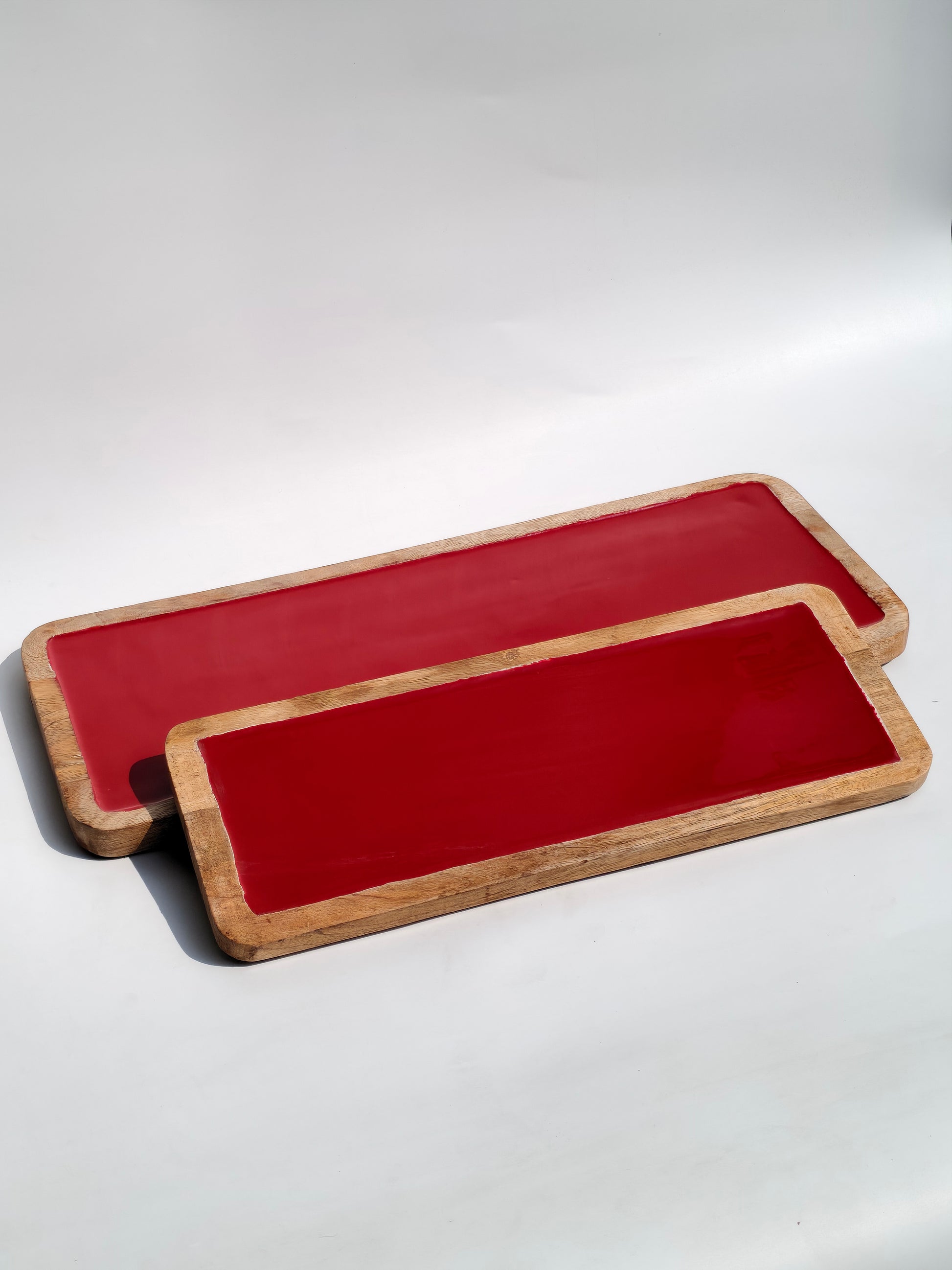Red Resin Wooden Serving Tray