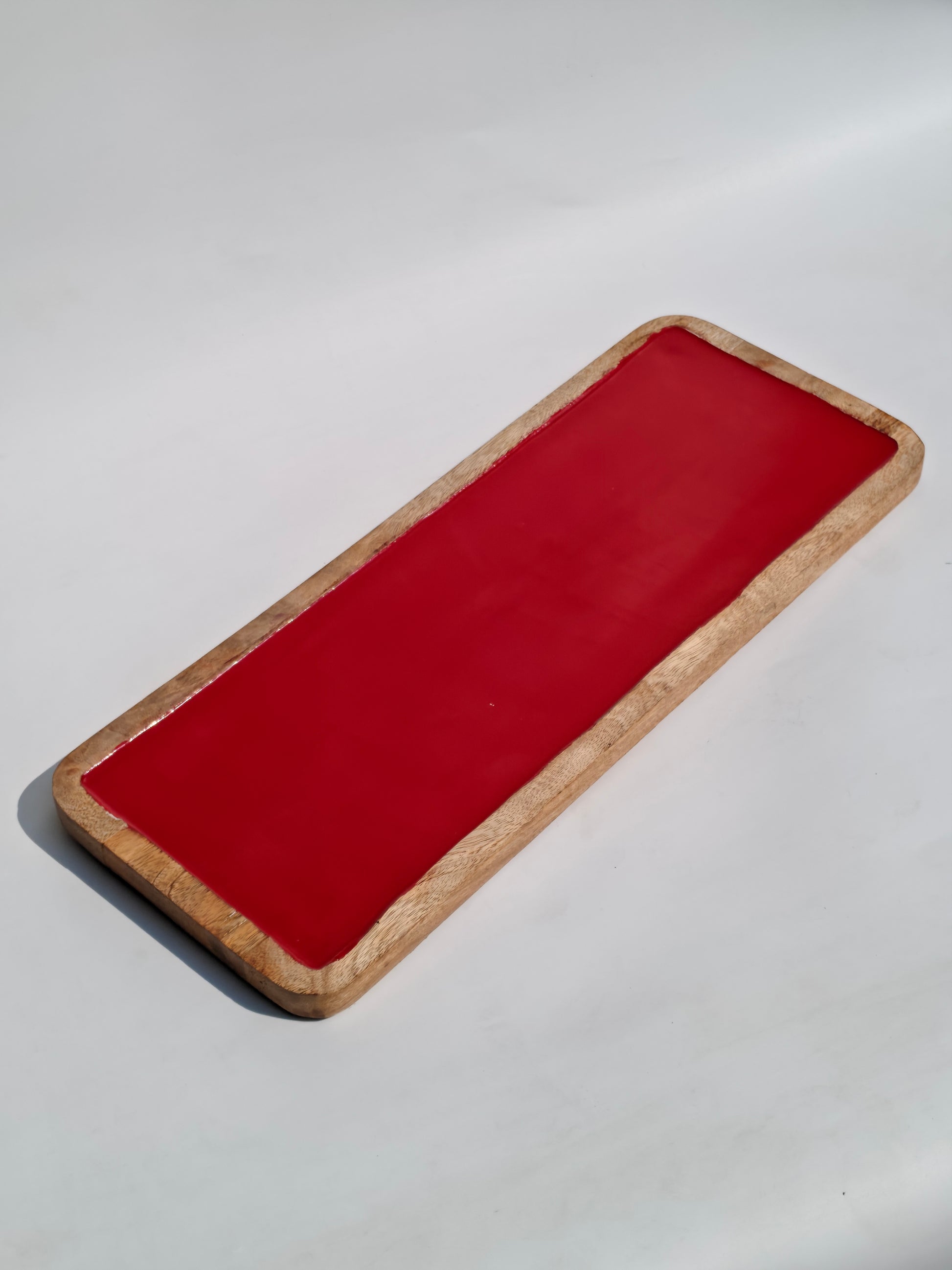 Red Resin Wooden Serving Tray