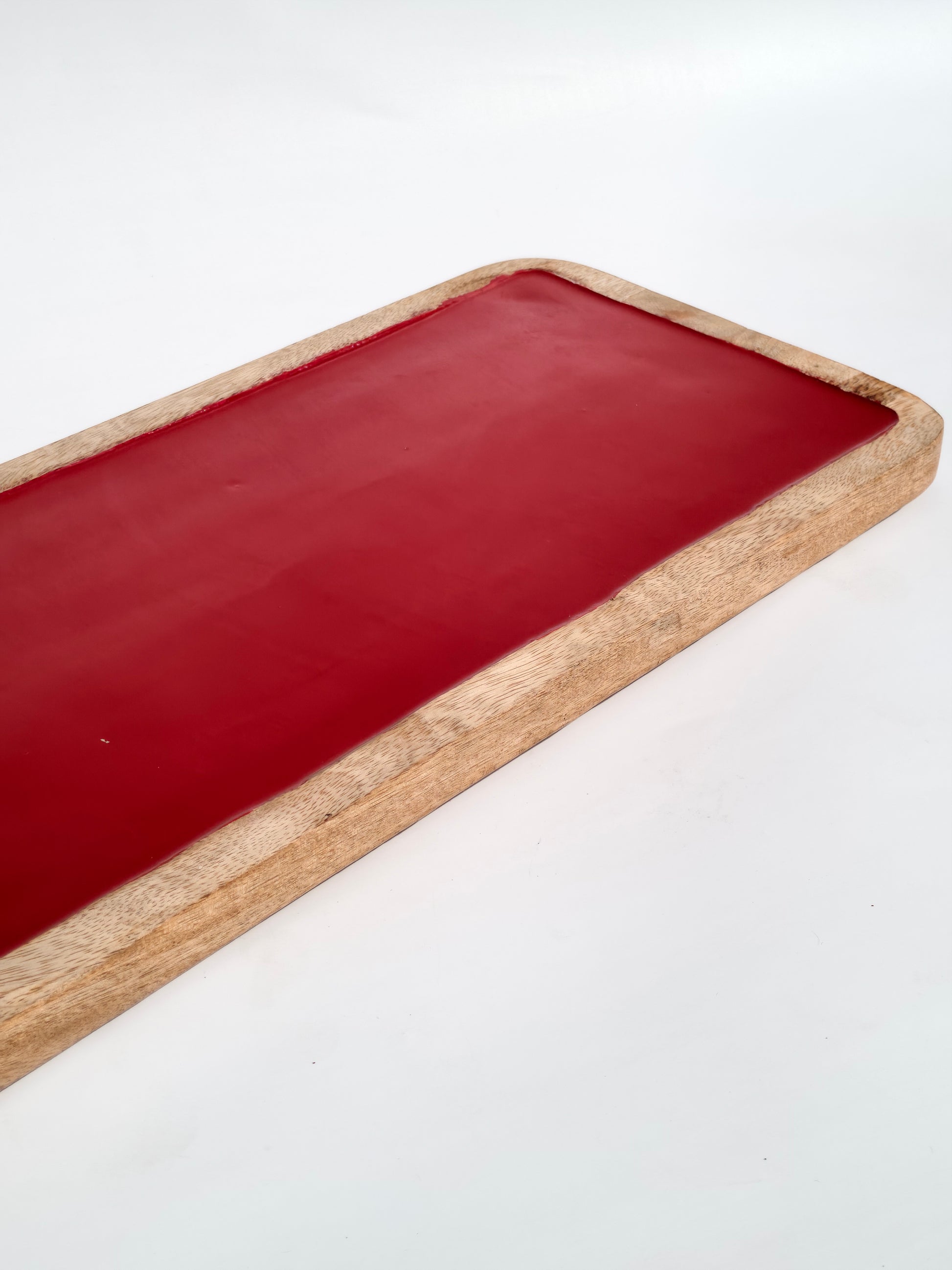 Red Resin Wooden Serving Tray