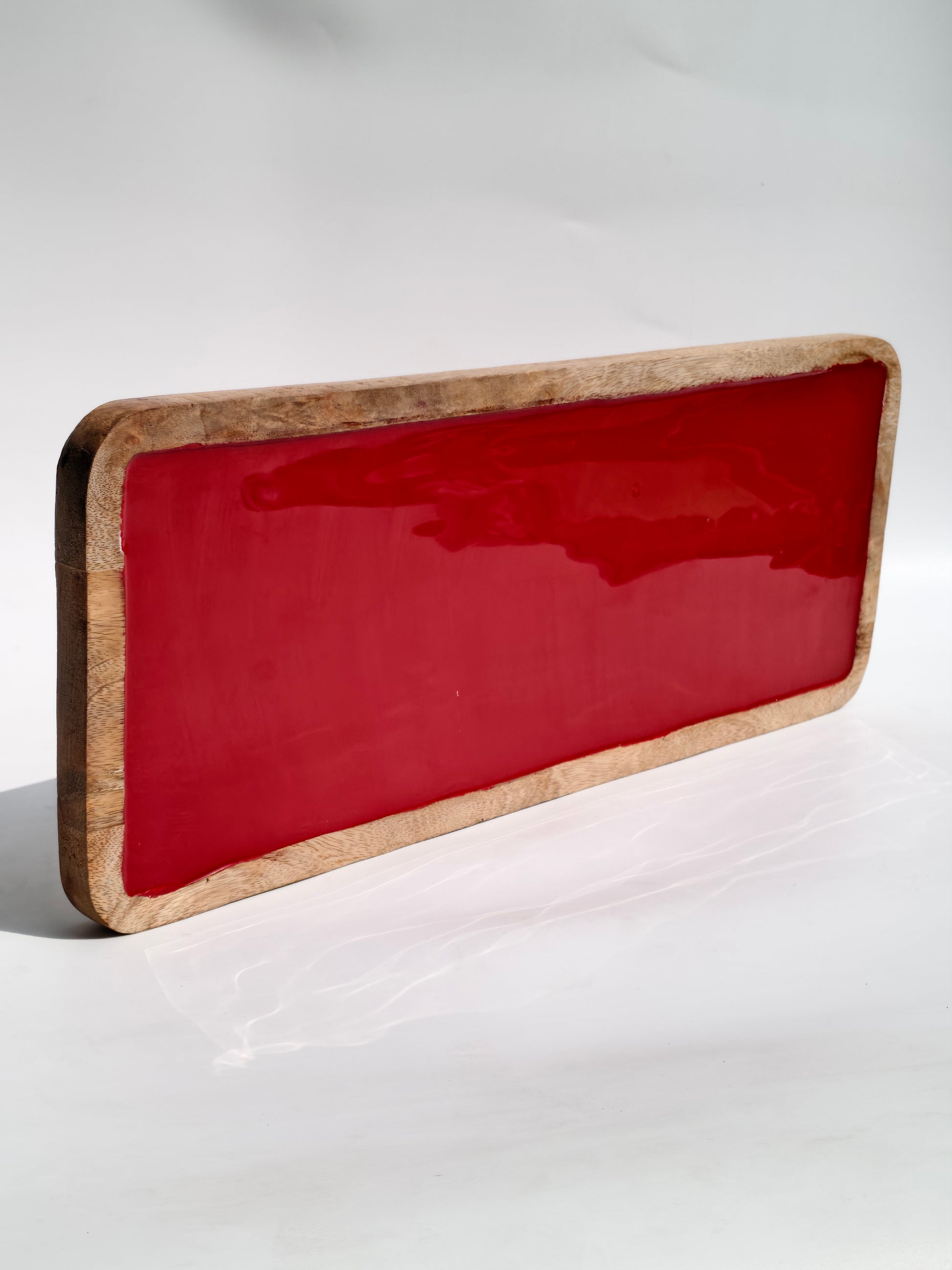 Red Resin Wooden Serving Tray
