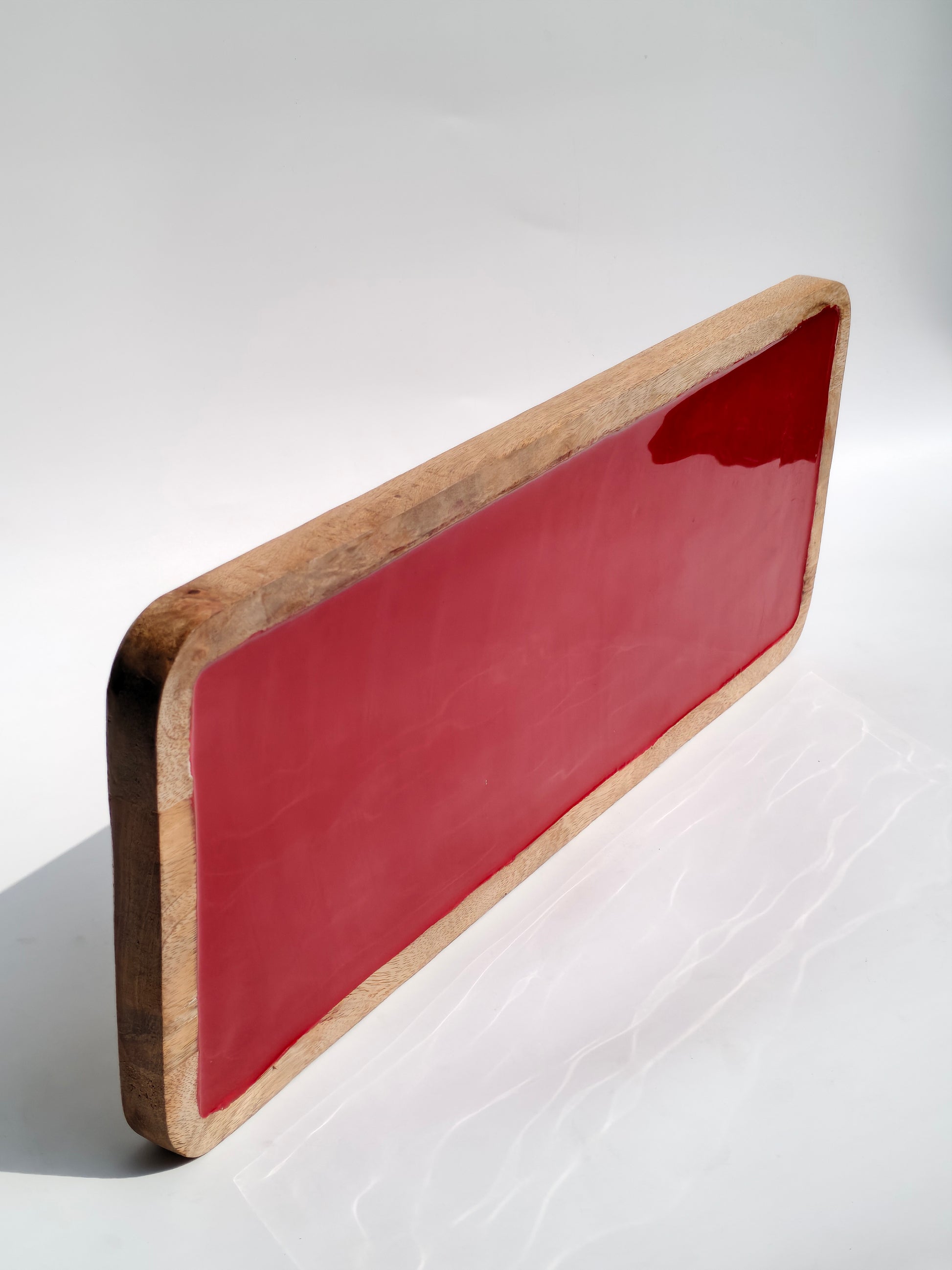 Red Resin Wooden Serving Tray