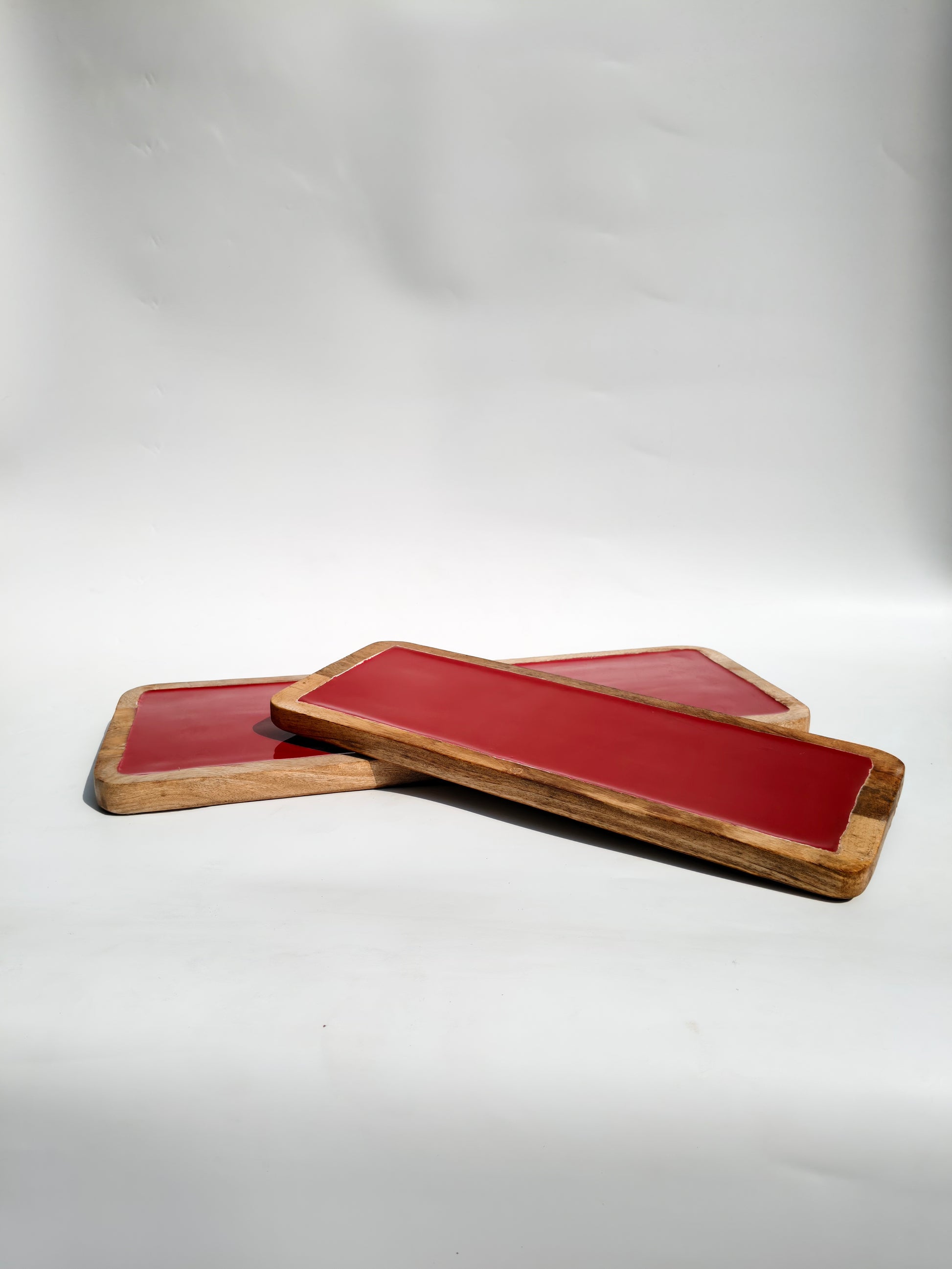 Red Resin Wooden Serving Tray
