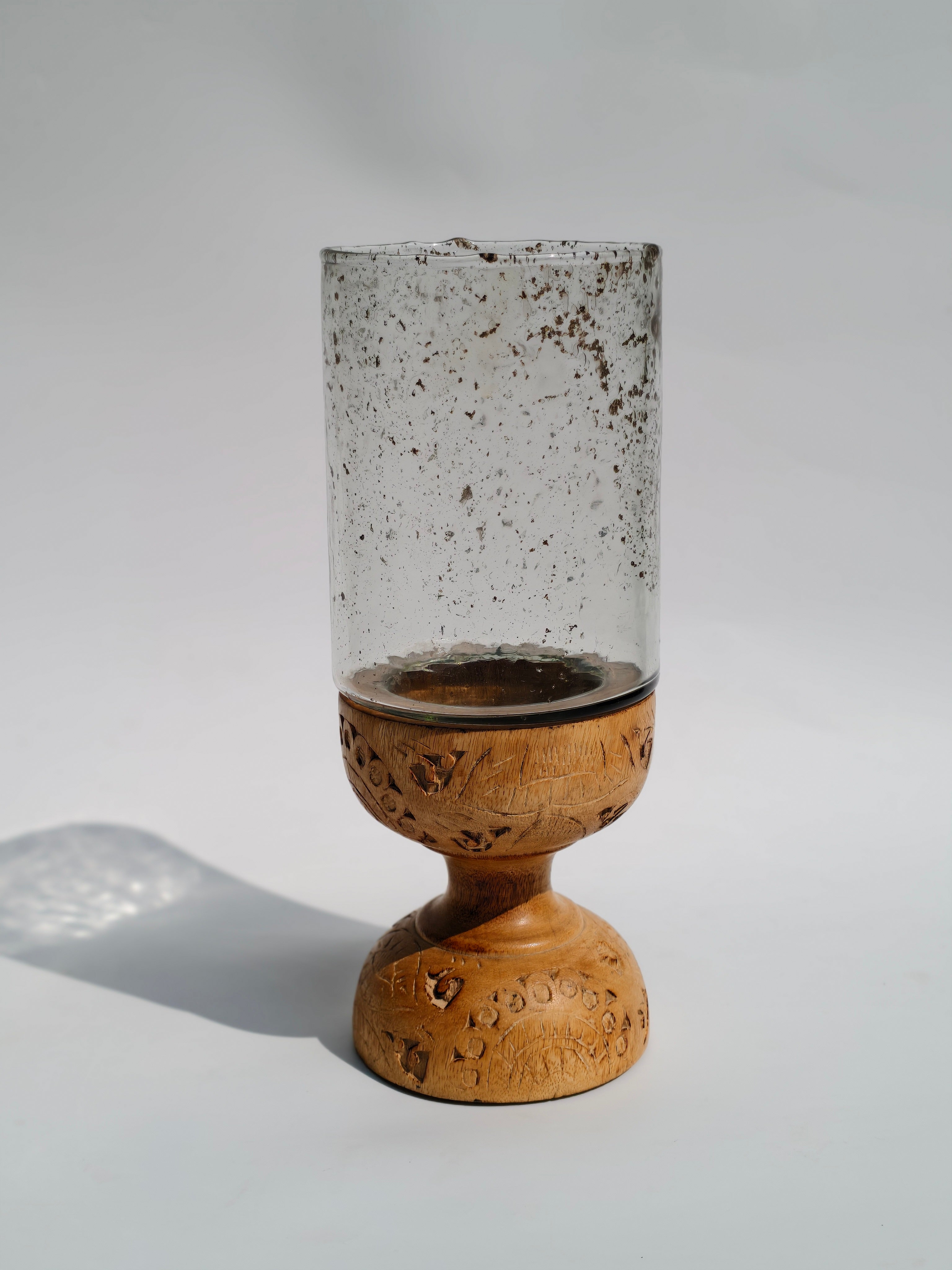 Handcrafted Wooden & Glass Hurricane Candle Holder