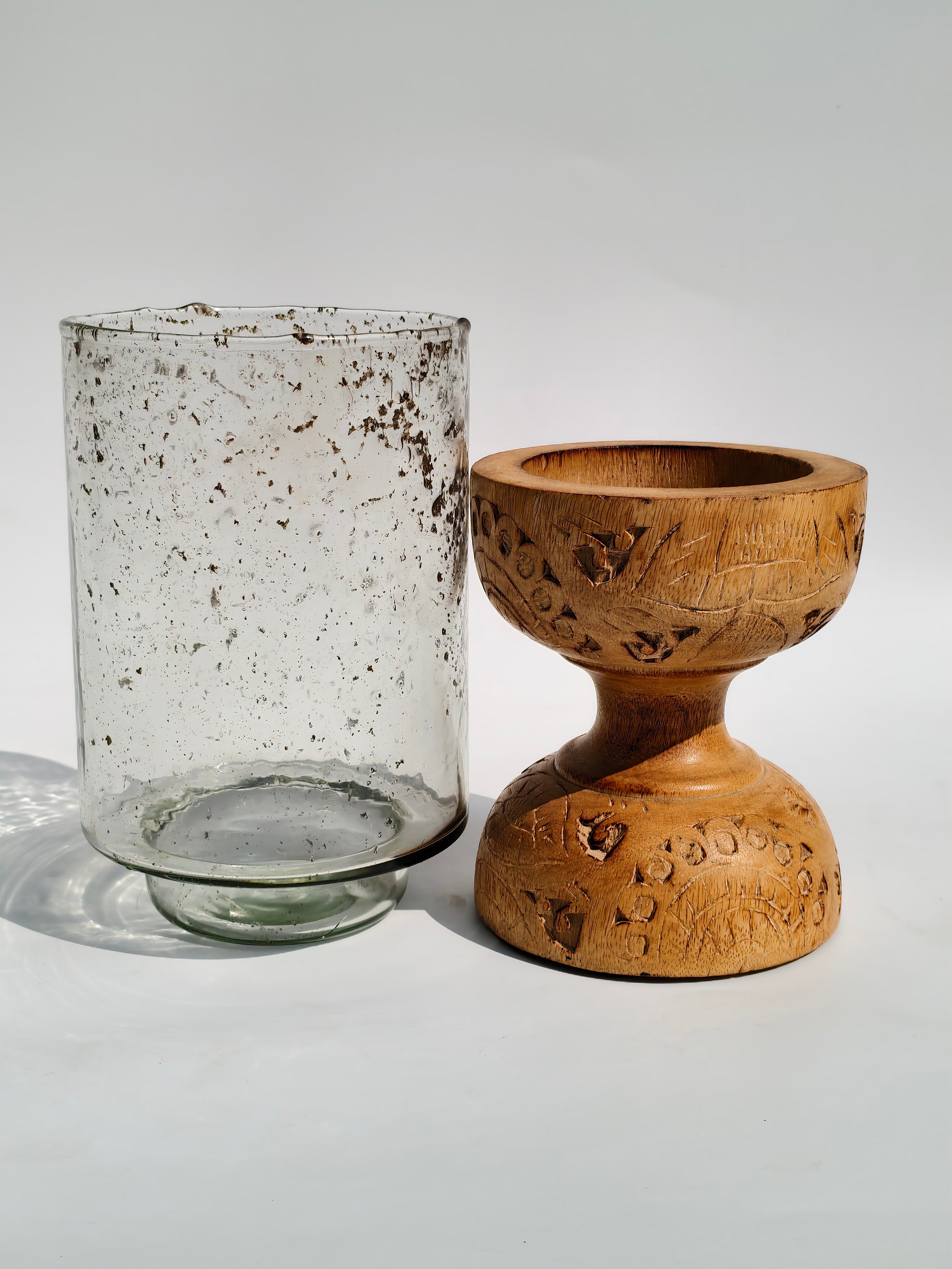 Handcrafted Wooden & Glass Hurricane Candle Holder