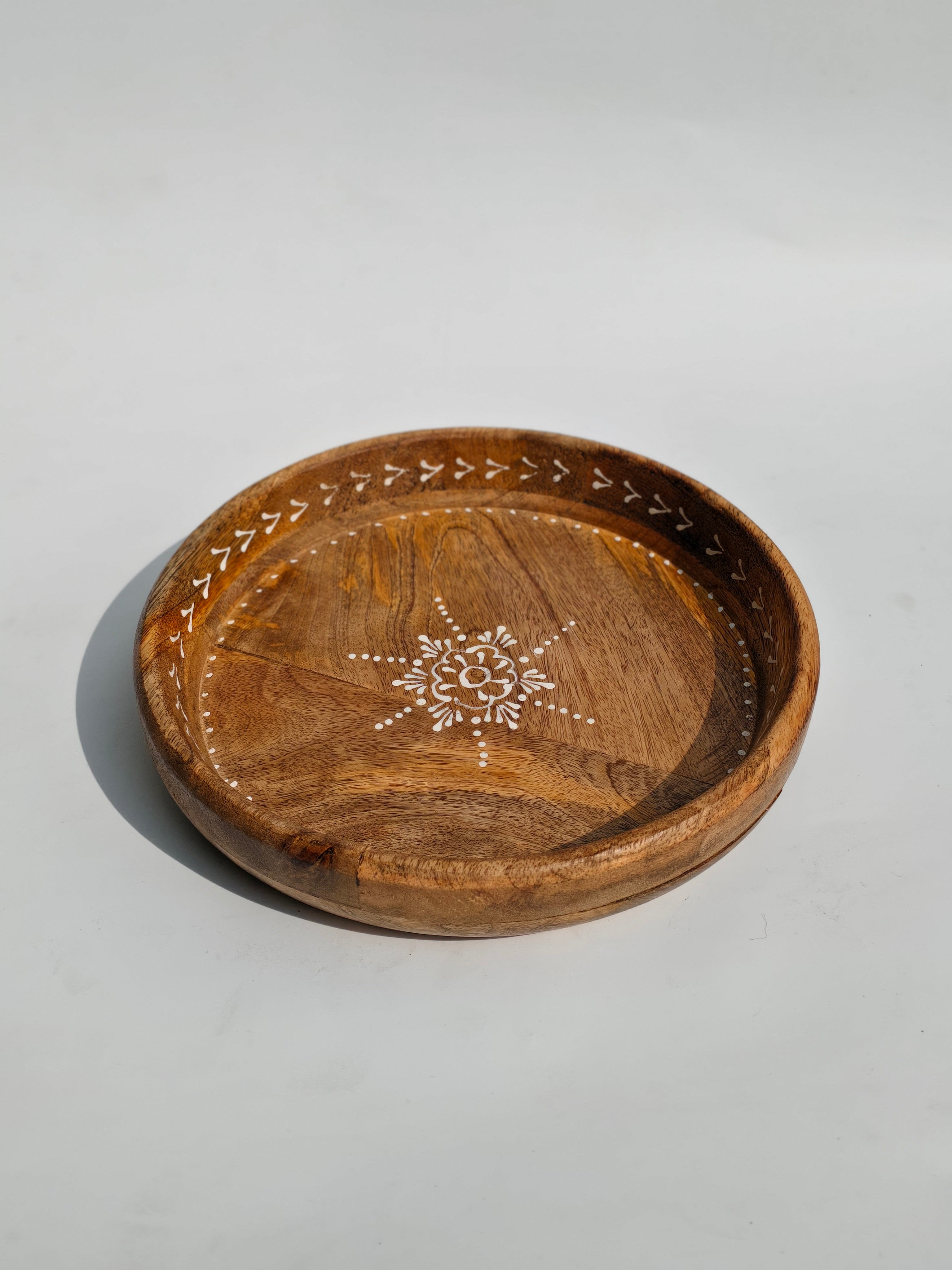 Handcrafted Wooden Decorative Tray with Mandala Design