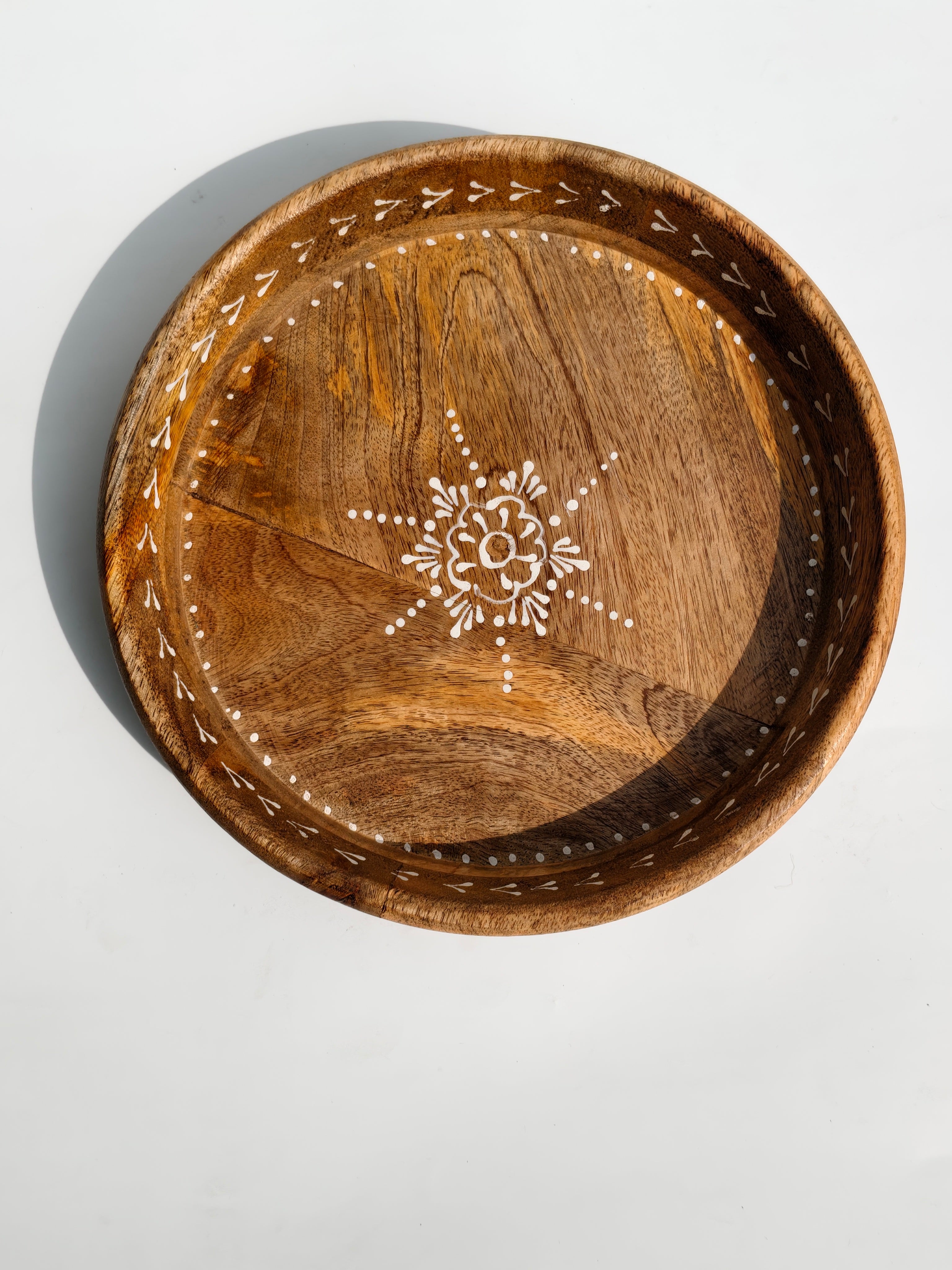 Handcrafted Wooden Decorative Tray with Mandala Design