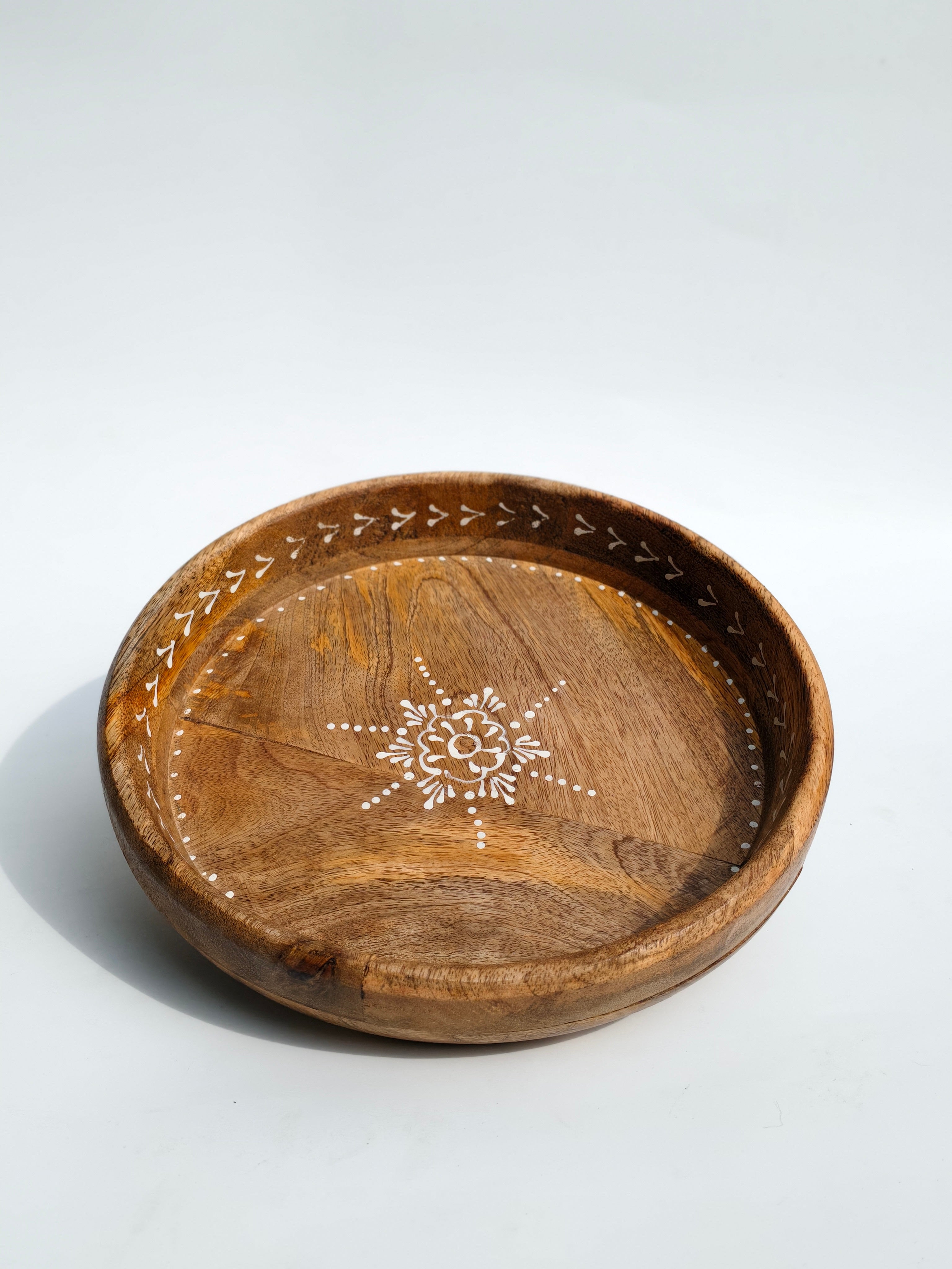 Handcrafted Wooden Decorative Tray with Mandala Design