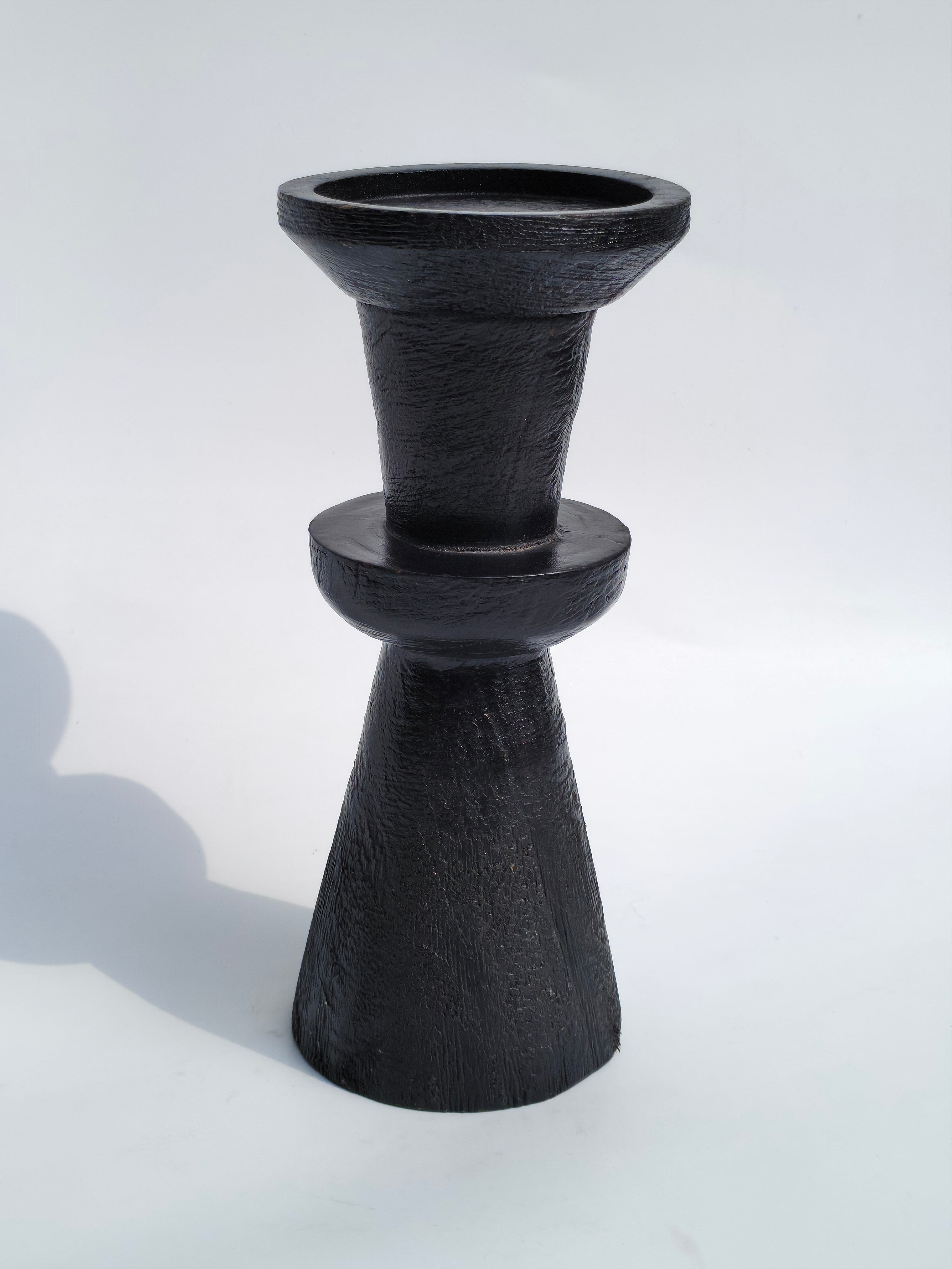 Modern Black Wooden Pedestal Candle Holder