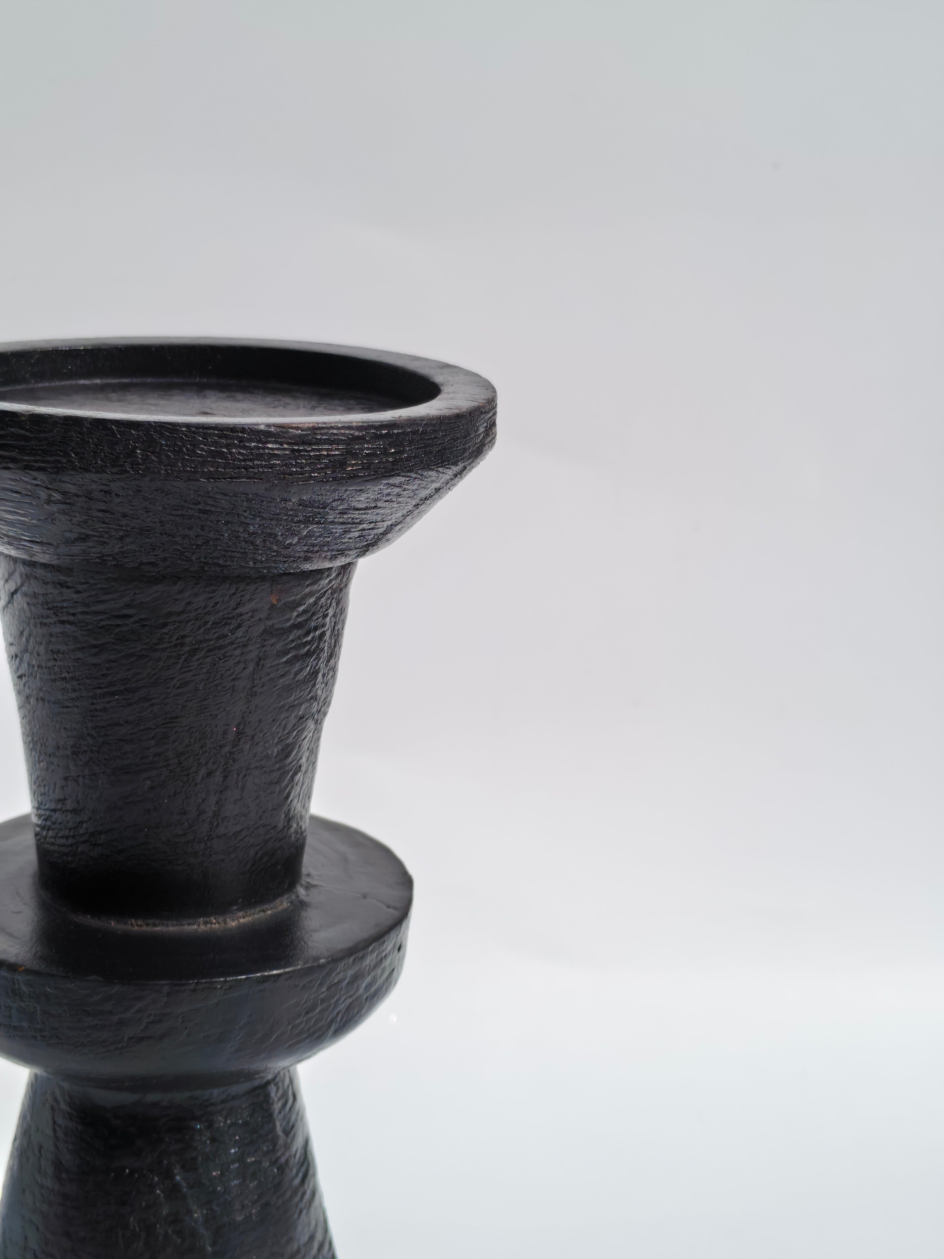 Modern Black Wooden Pedestal Candle Holder