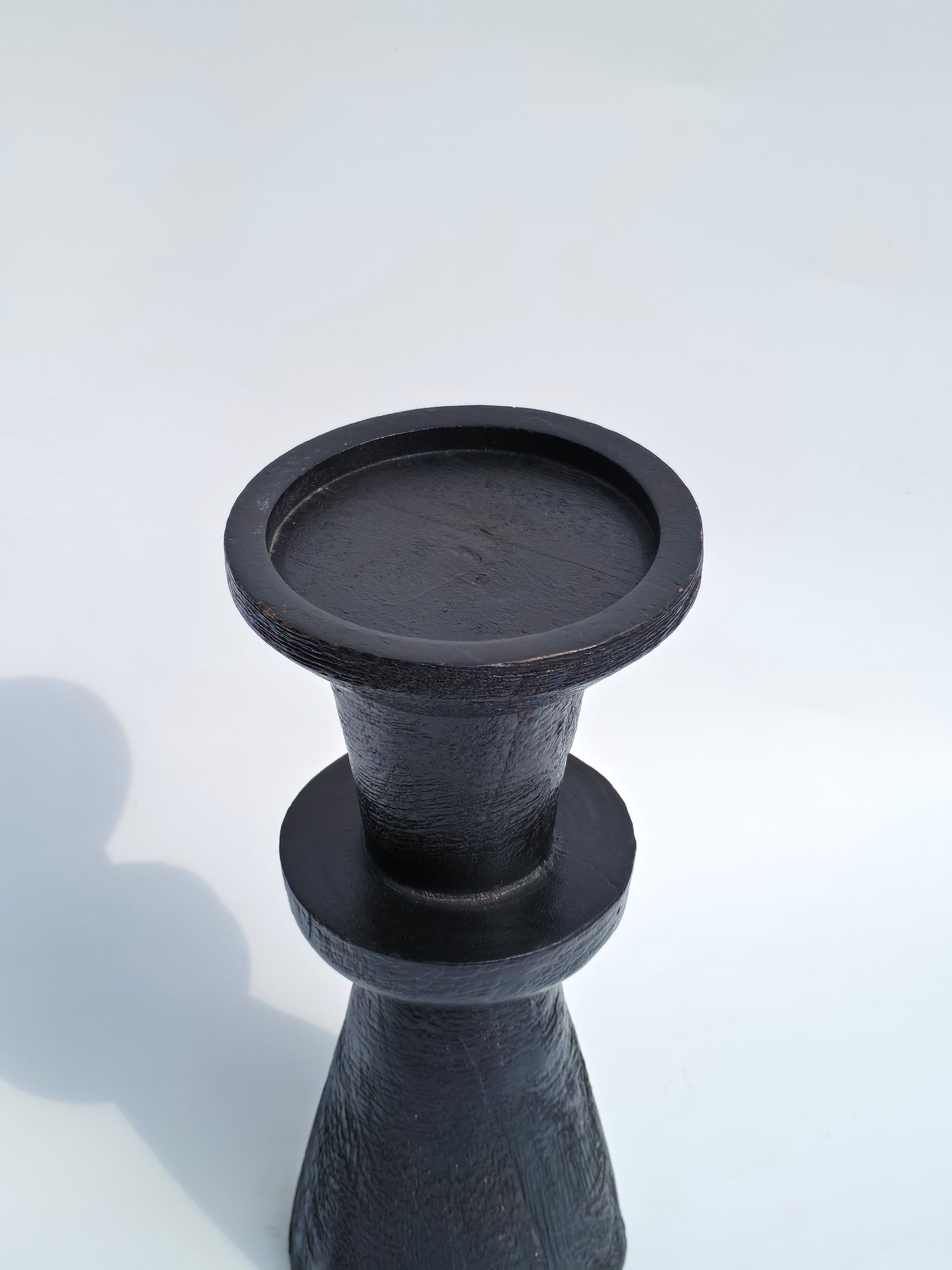 Modern Black Wooden Pedestal Candle Holder