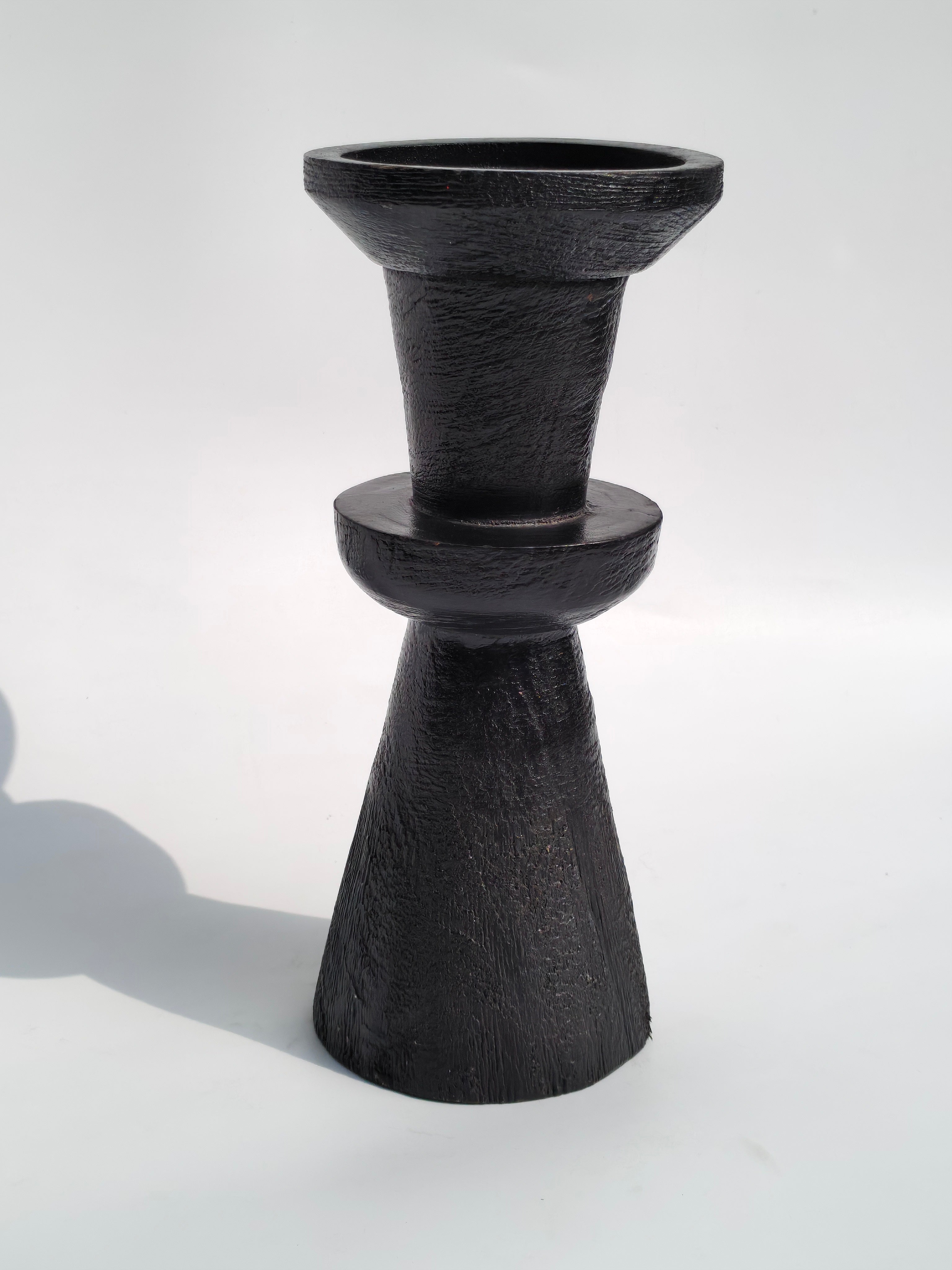 Modern Black Wooden Pedestal Candle Holder