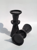 Modern Black Wooden Pedestal Candle Holder
