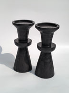 Modern Black Wooden Pedestal Candle Holder
