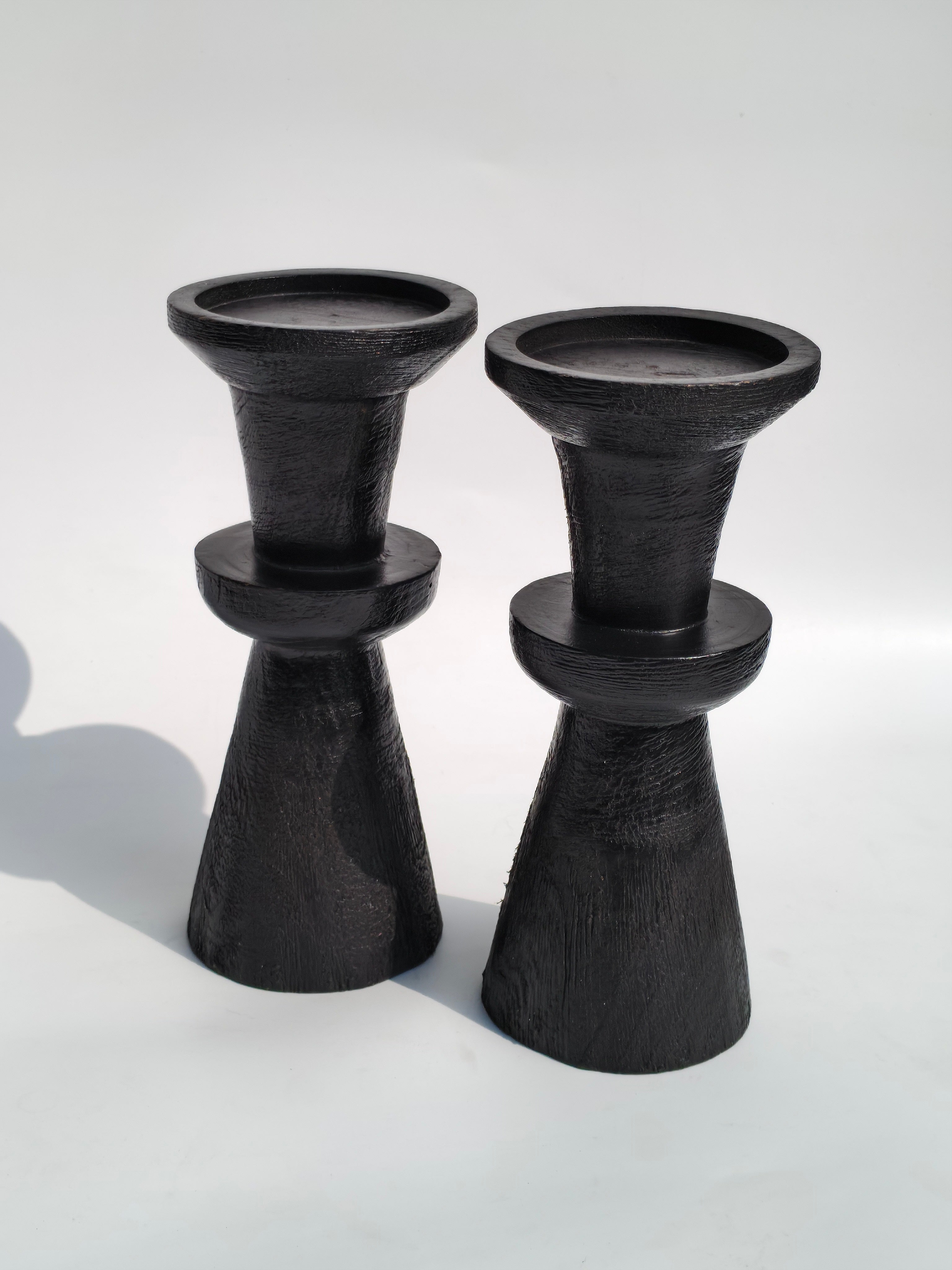 Modern Black Wooden Pedestal Candle Holder