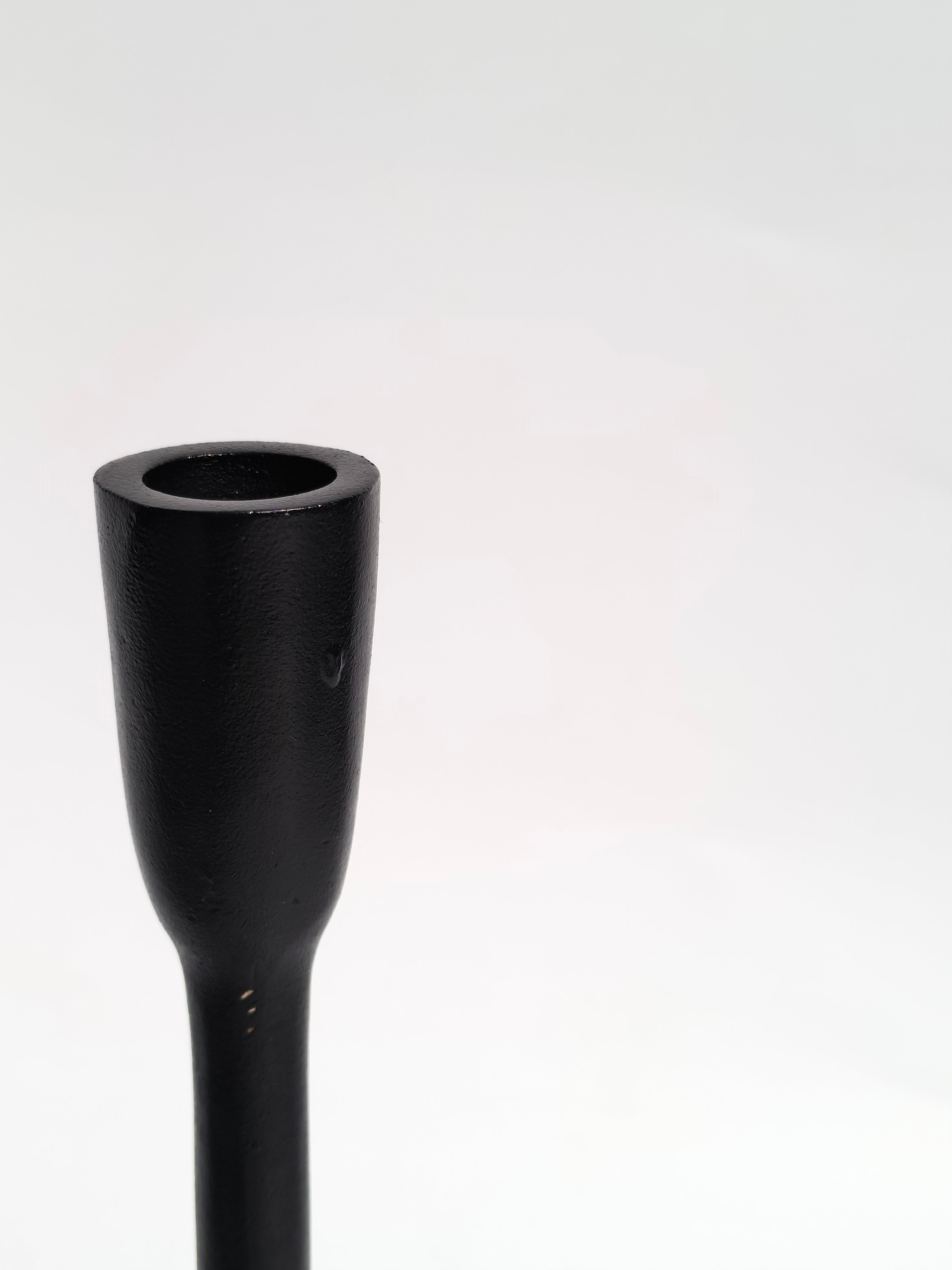 Urban Elegance Black Cast Iron Candlestick Holder | Modern Tapered Design