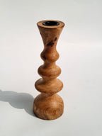 Wooden Candle Holder with Black Metal Inlay