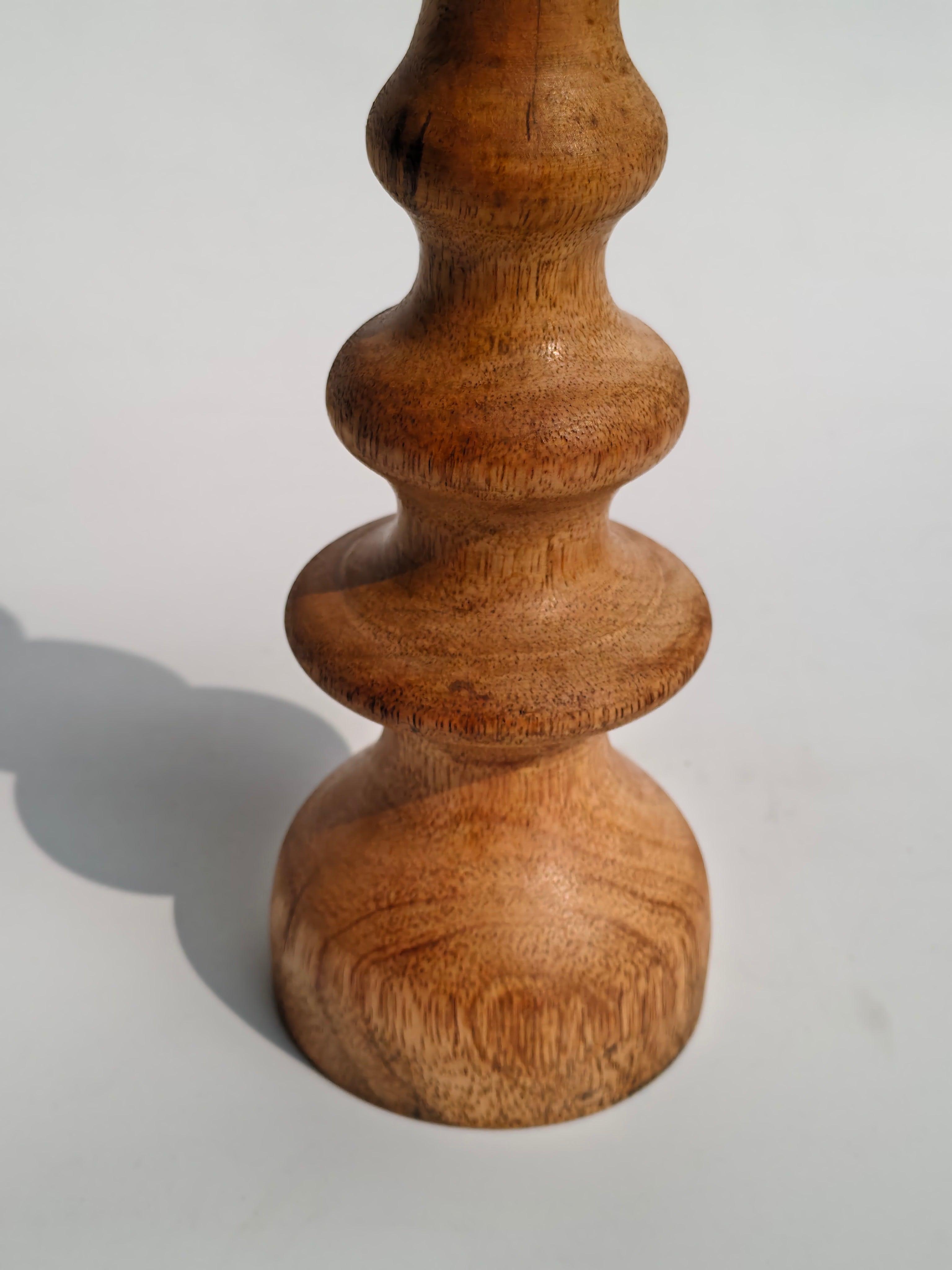 Handcrafted Wooden Candle Holder with Black Metal Inlay