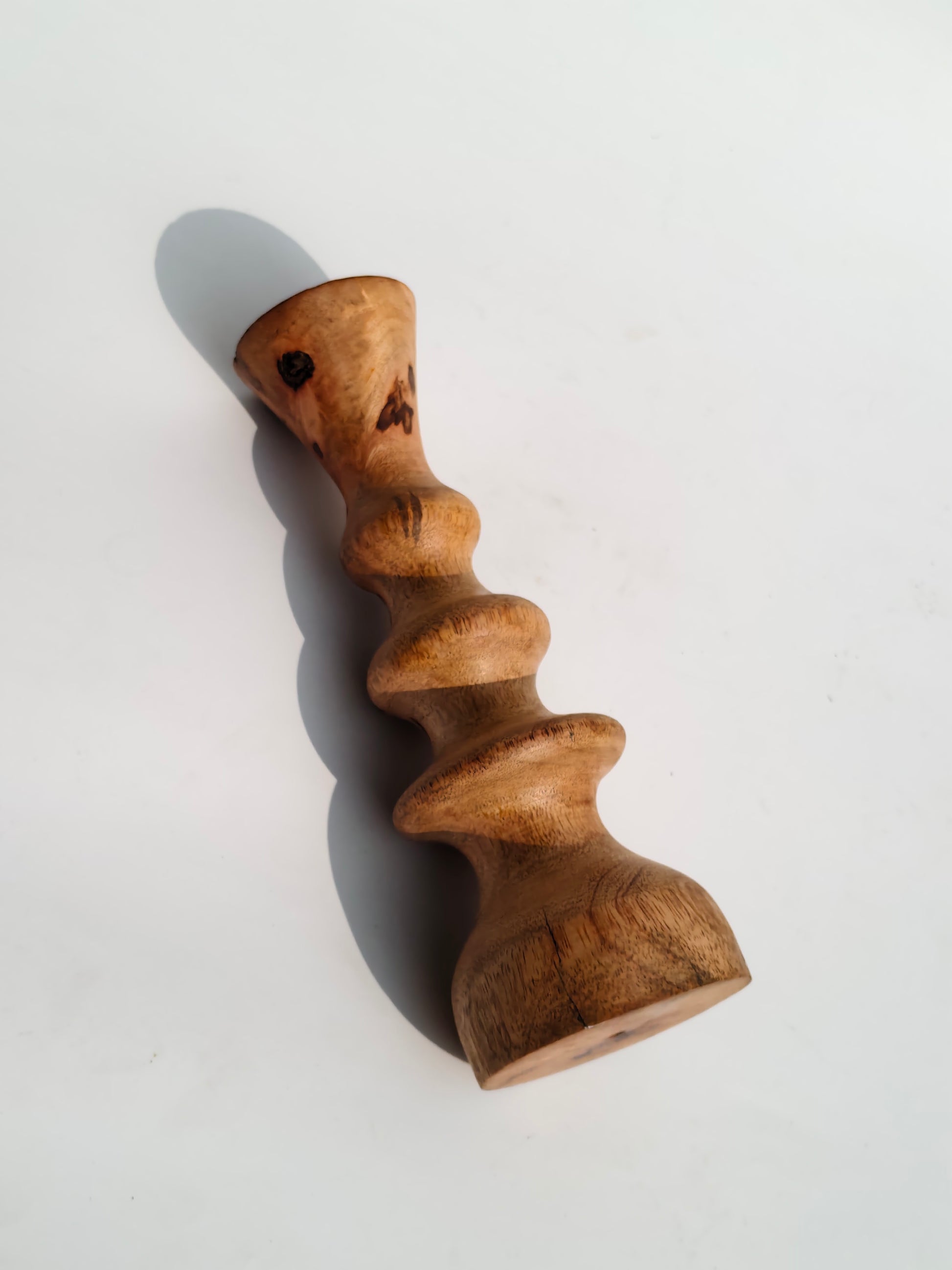 Handcrafted Wooden Candle Holder with Black Metal Inlay