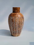 Verdant Hand-carved Wooden Vase