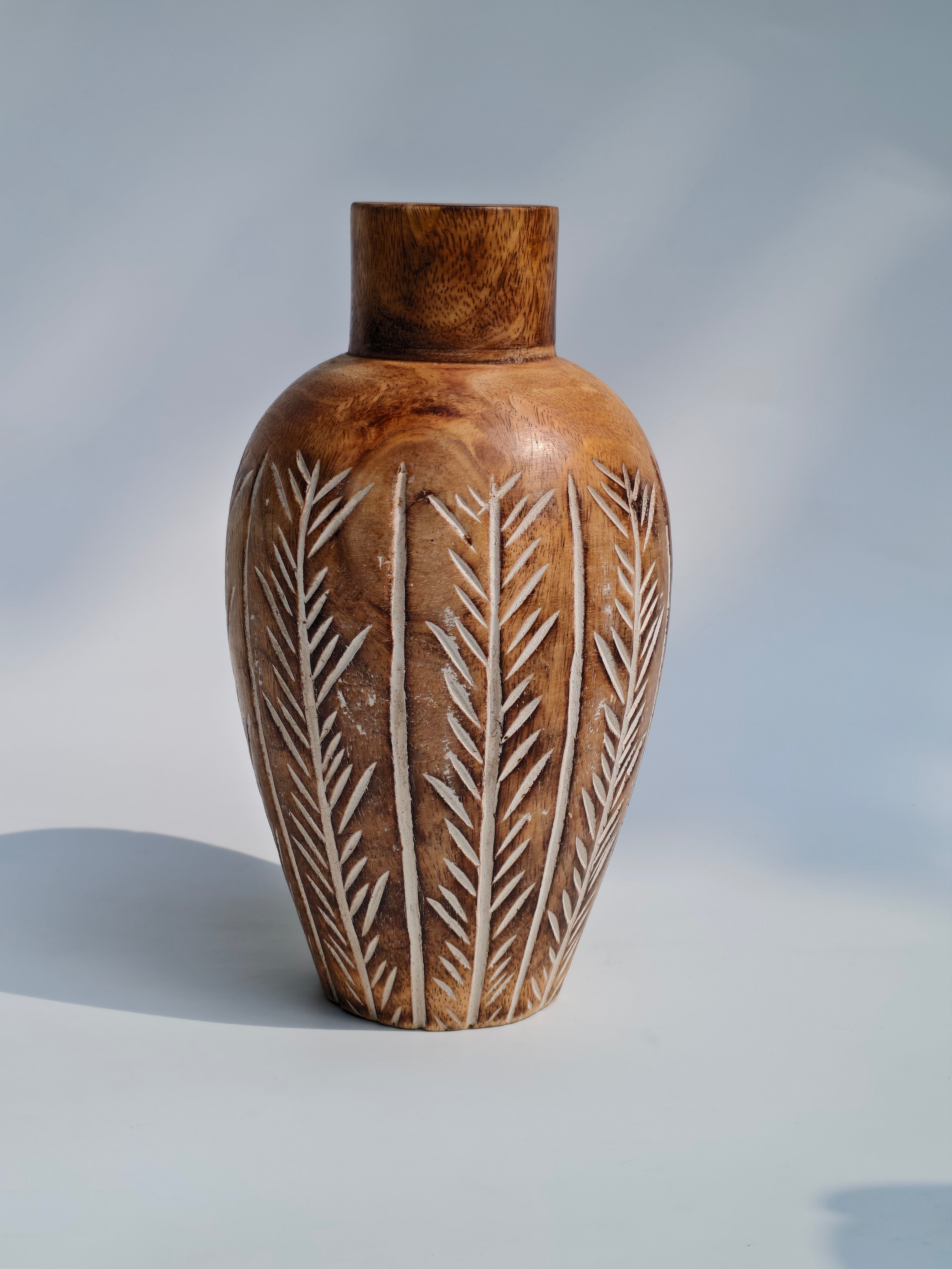 Verdant Hand-carved Wooden Vase