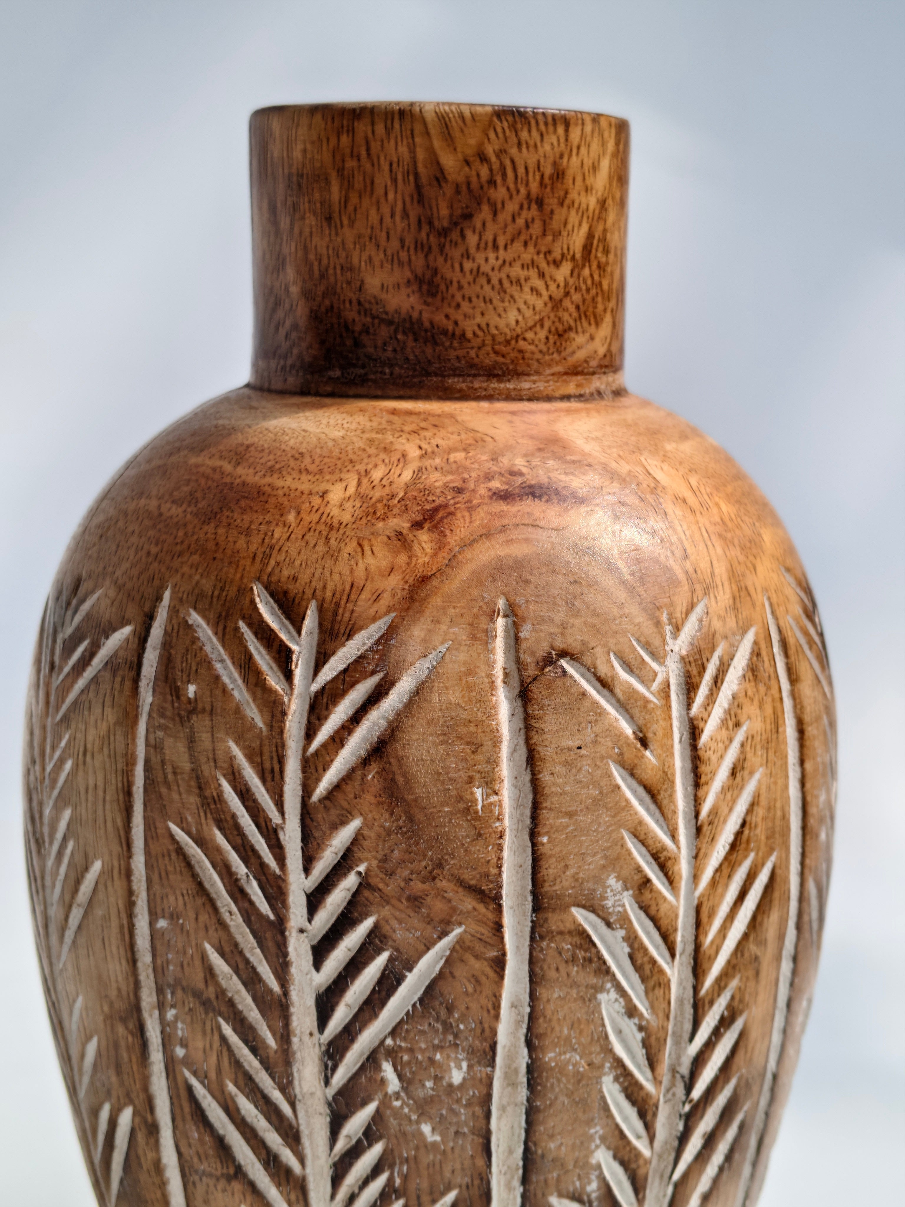Verdant Hand-carved Wooden Vase