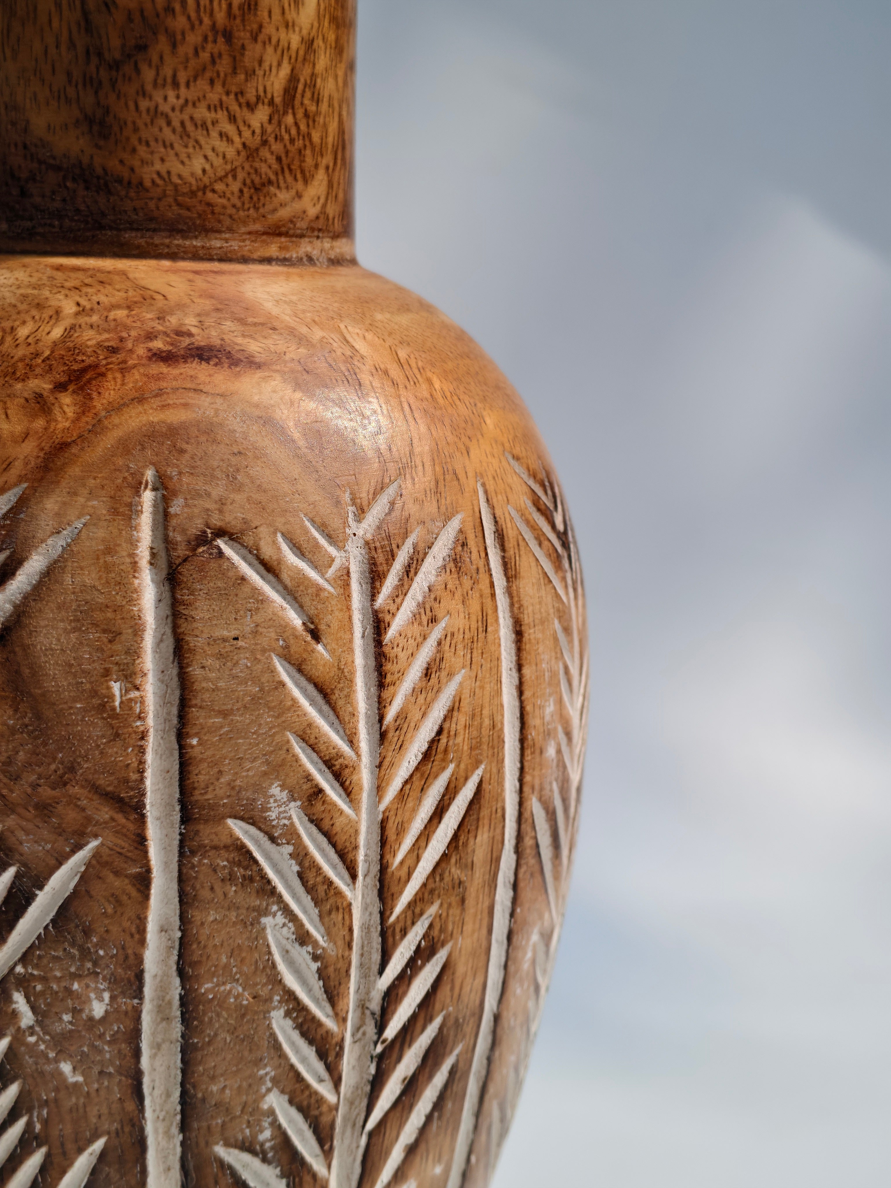 Verdant Hand-carved Wooden Vase