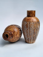 Verdant Hand-carved Wooden Vase