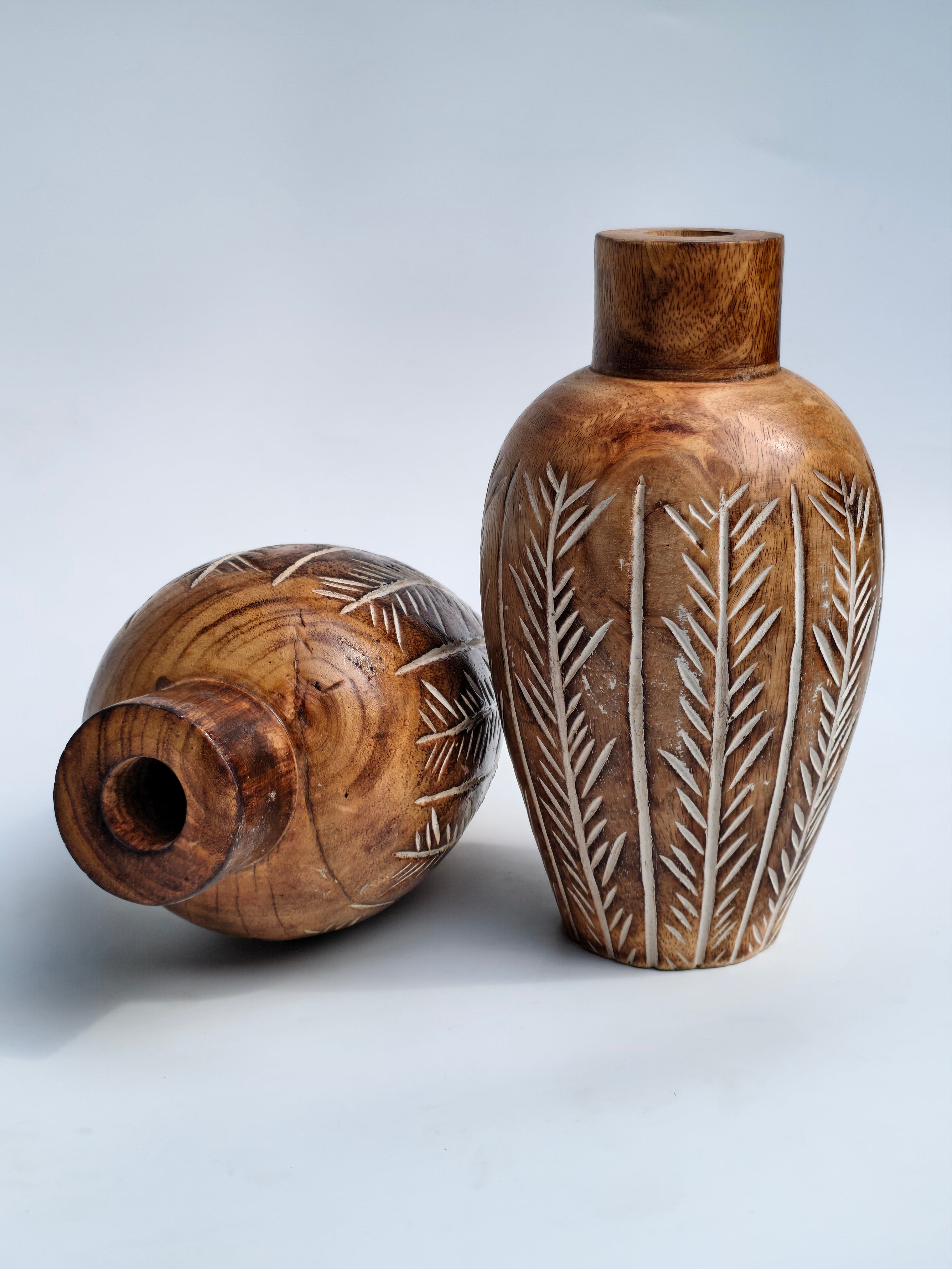 Verdant Hand-carved Wooden Vase