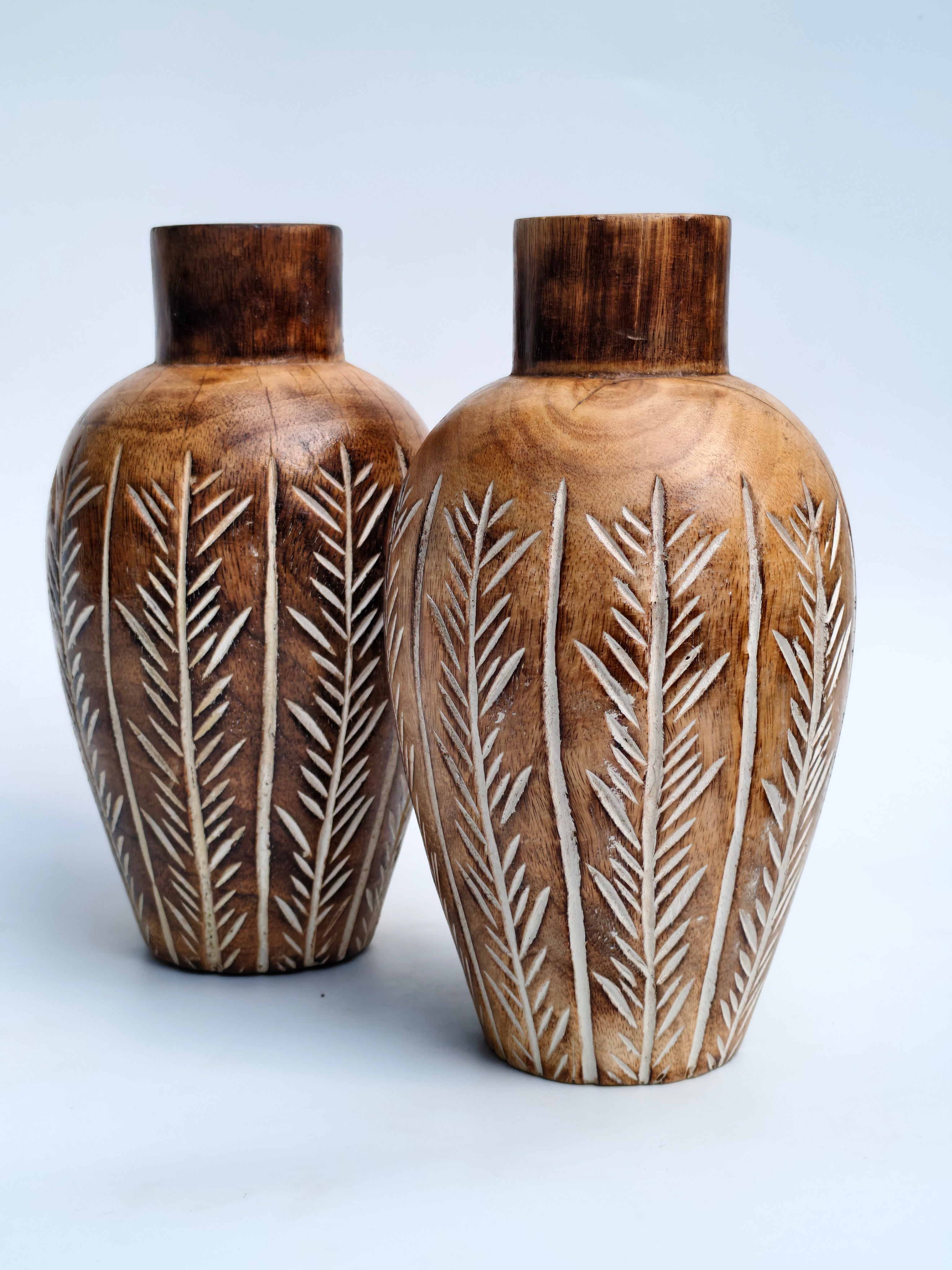Verdant Hand-carved Wooden Vase
