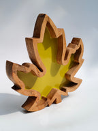 Wooden Maple Leaf Tray & Platter with Yellow Resin Inlay