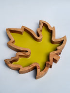 Wooden Maple Leaf Tray & Platter with Yellow Resin Inlay