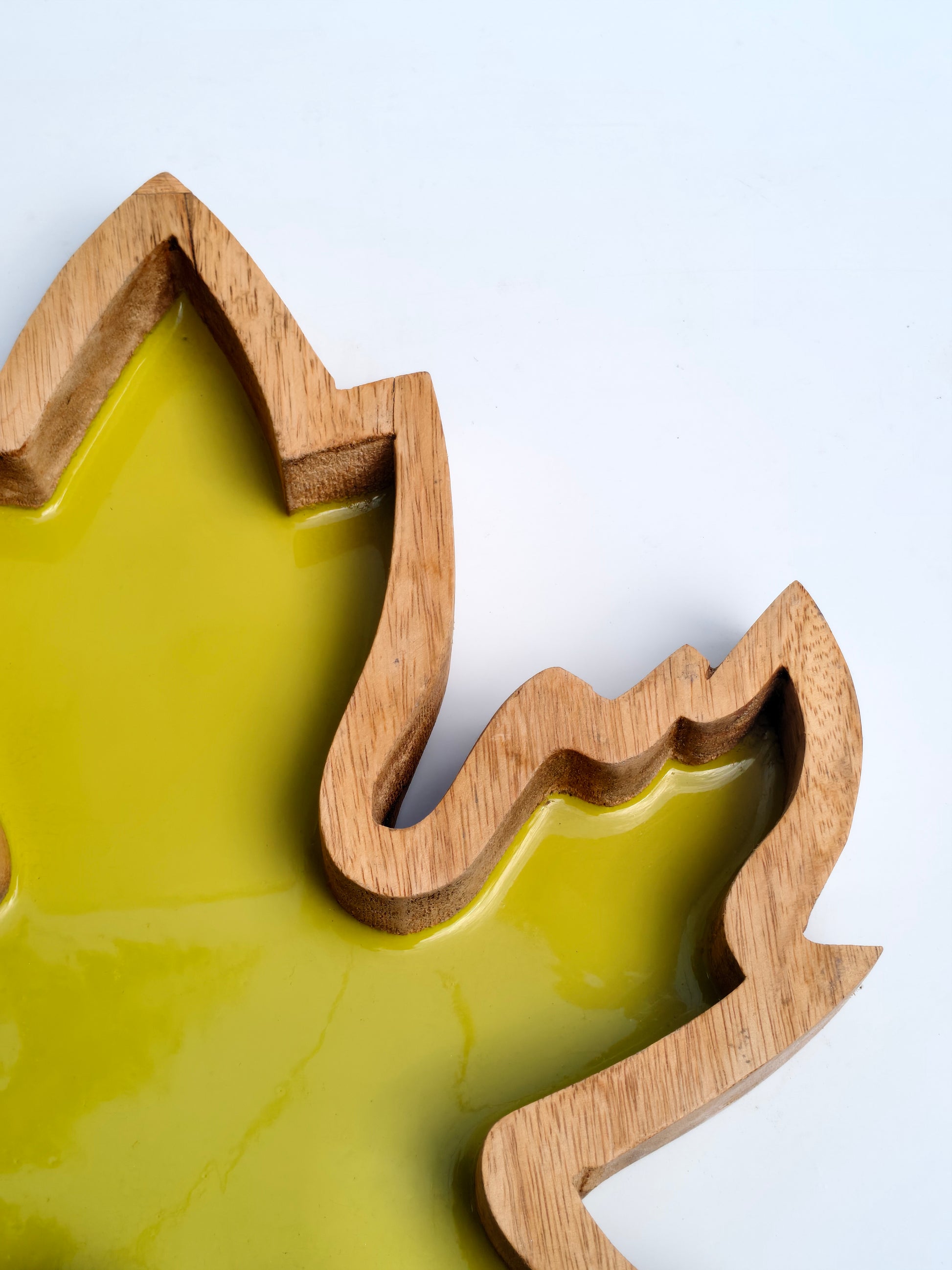 Handcrafted Wooden Maple Leaf Tray & Platter with Yellow Resin Inlay