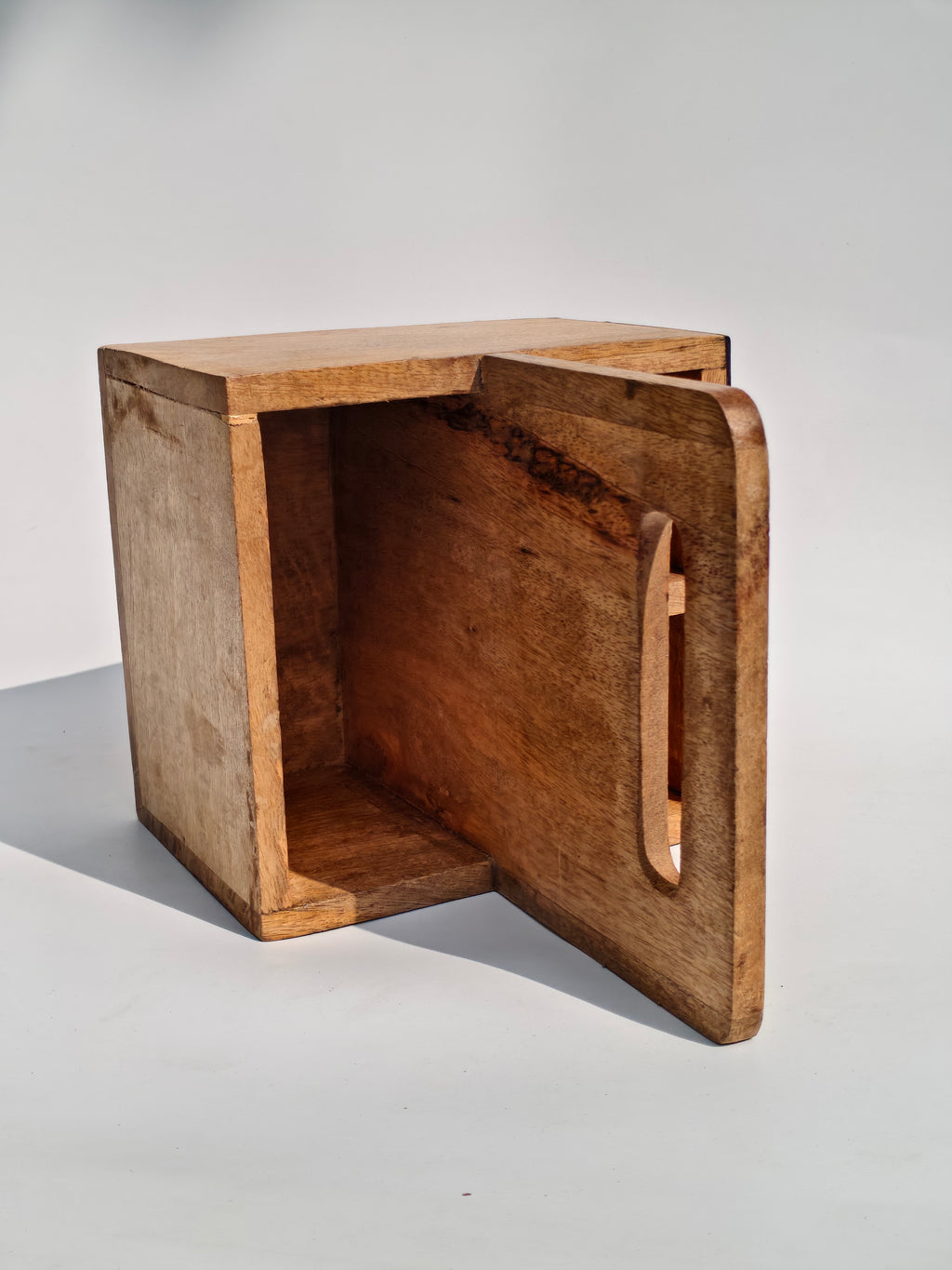 Handcrafted Wooden Caddy Organizer with Geometric Design & Handle