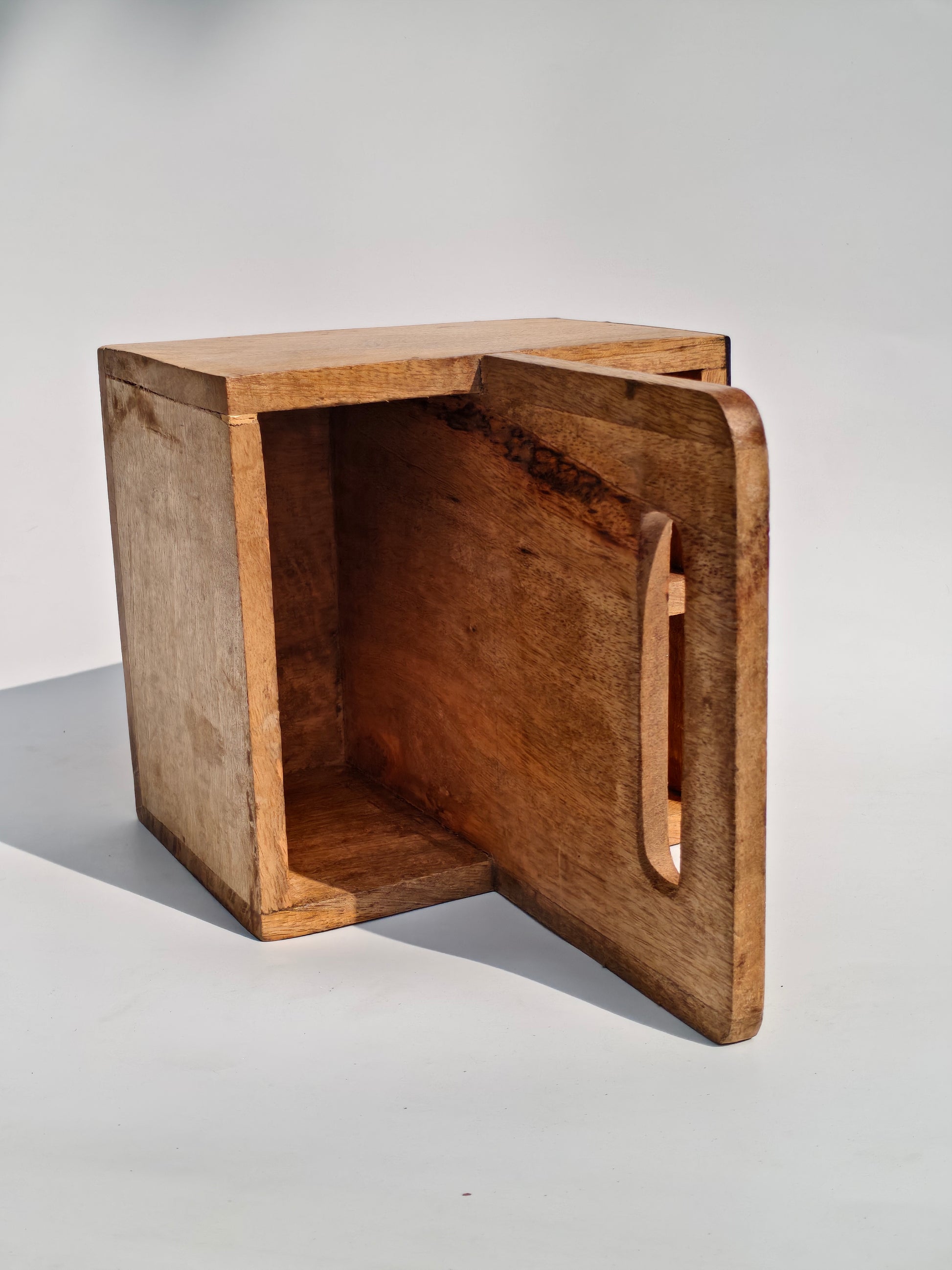 Handcrafted Wooden Caddy Organizer with Geometric Design & Handle