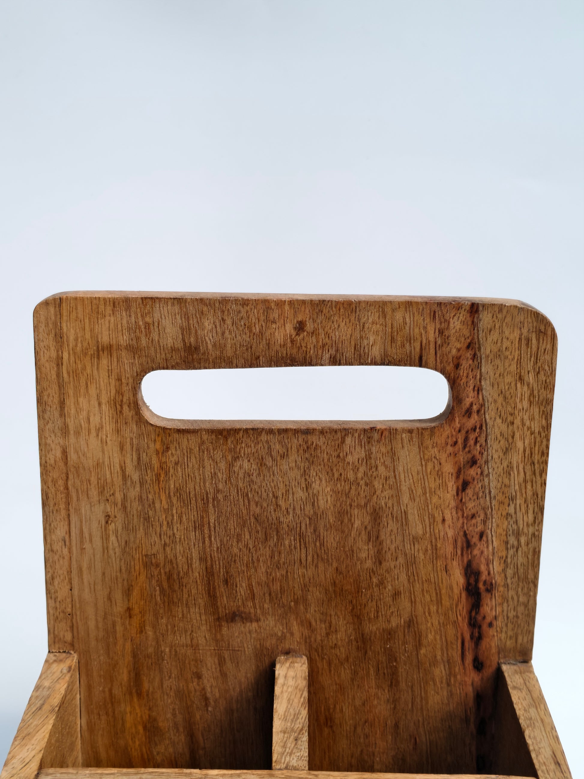Handcrafted Wooden Caddy Organizer with Geometric Design & Handle