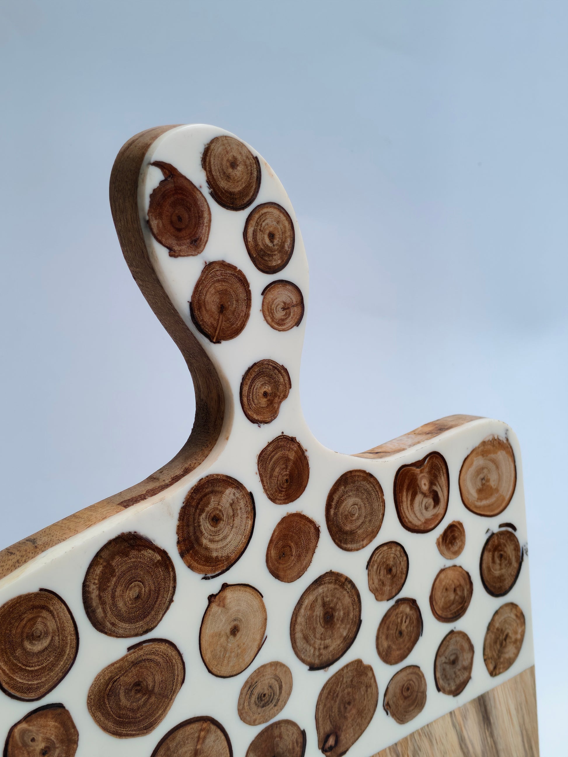Handcrafted Wooden & Resin Serving Board with Rustic Wood Slice Inlay