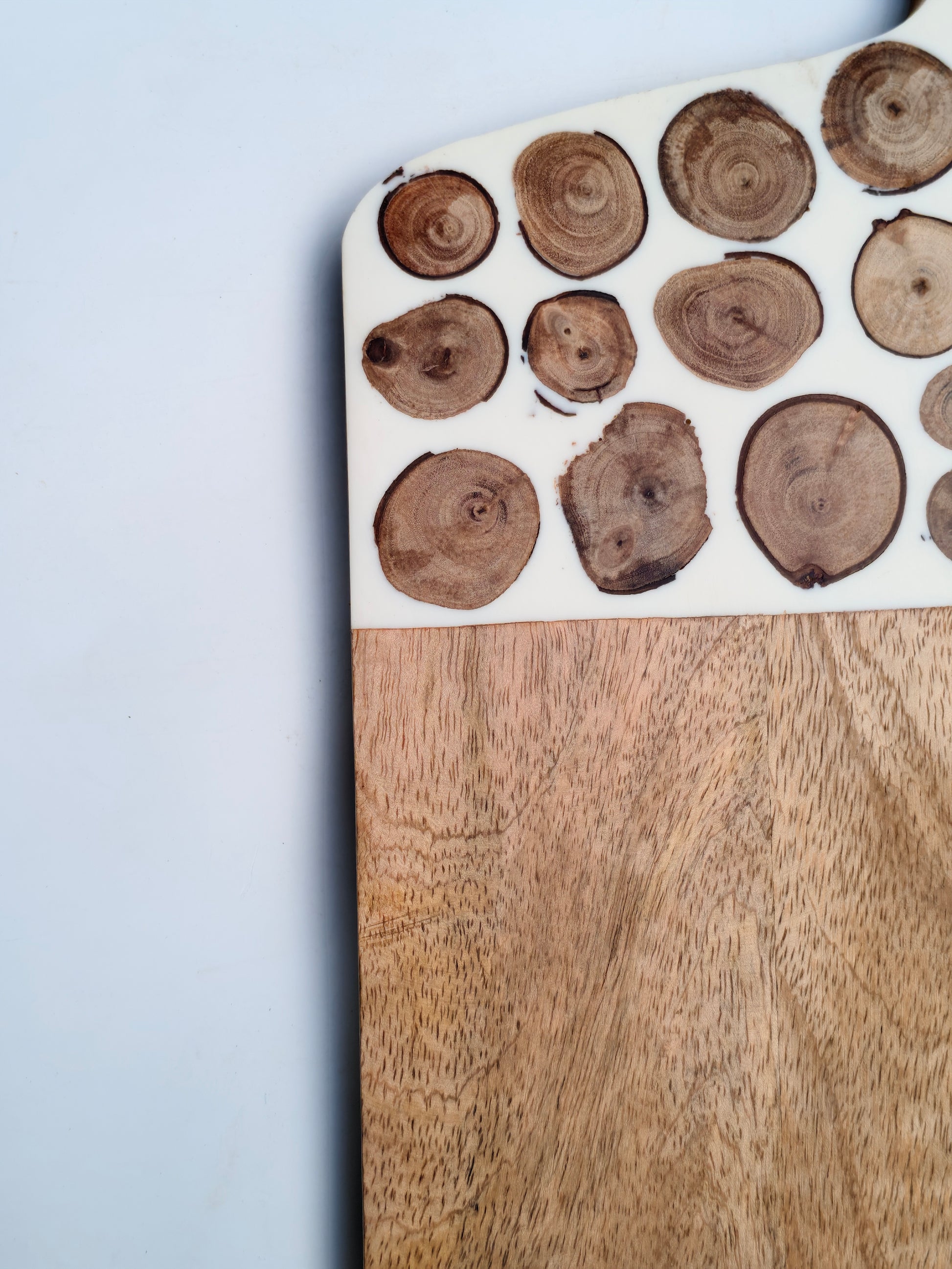Handcrafted Wooden & Resin Serving Board with Rustic Wood Slice Inlay