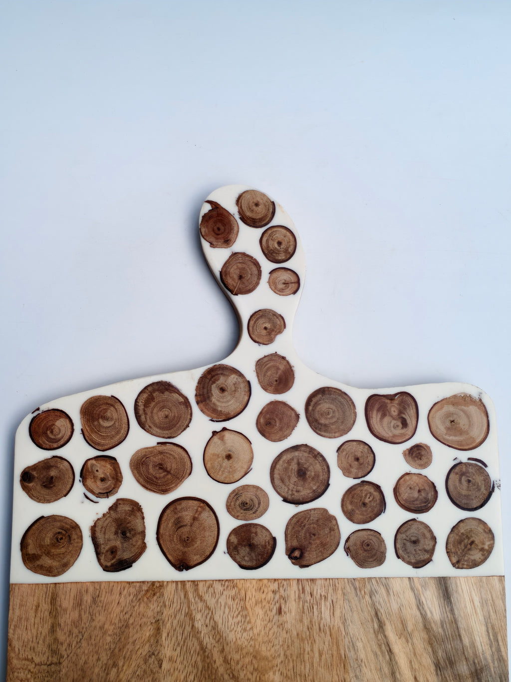 Handcrafted Wooden & Resin Serving Board with Rustic Wood Slice Inlay