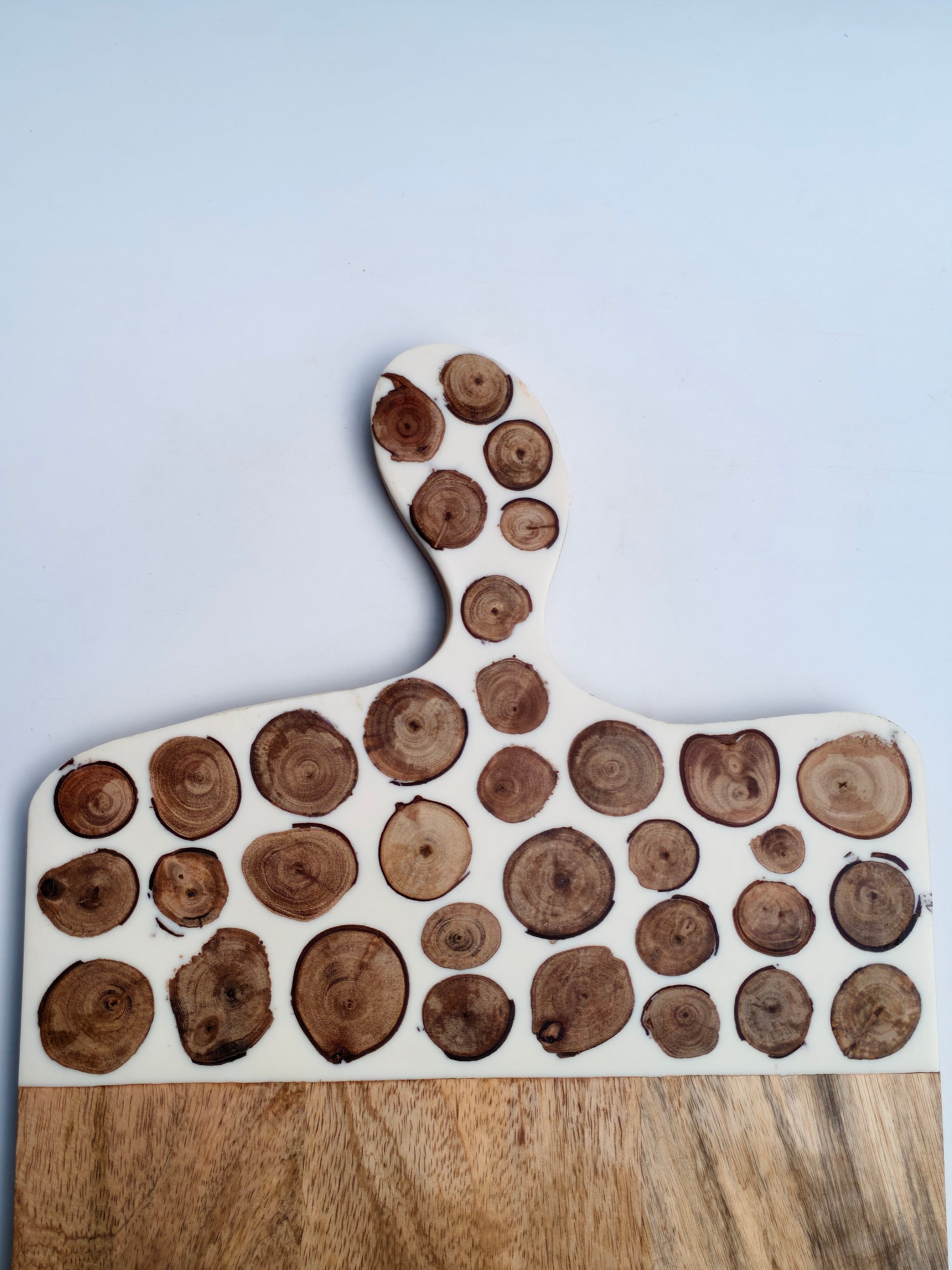 Handcrafted Wooden & Resin Serving Board with Rustic Wood Slice Inlay