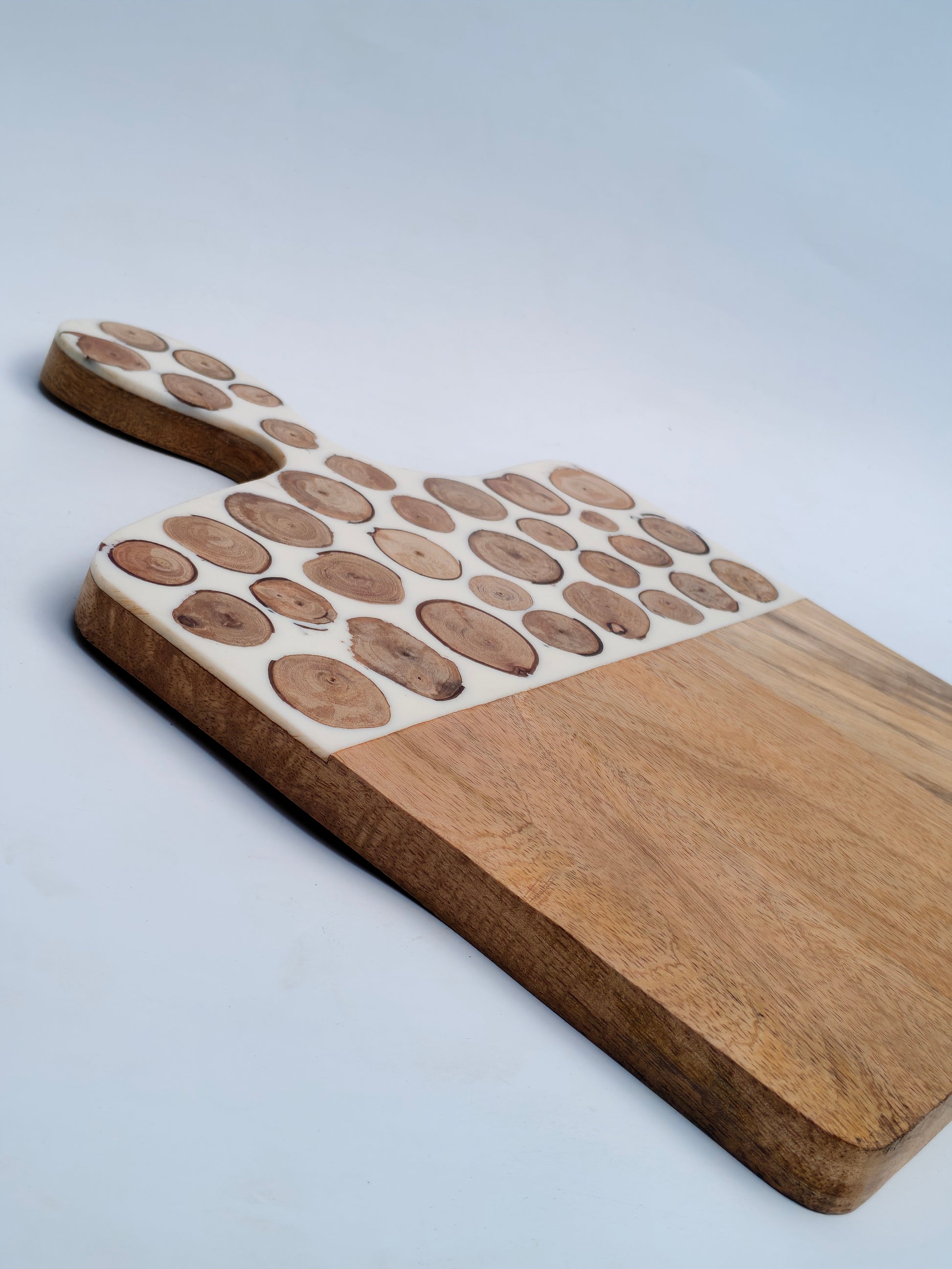 Handcrafted Wooden & Resin Serving Board with Rustic Wood Slice Inlay